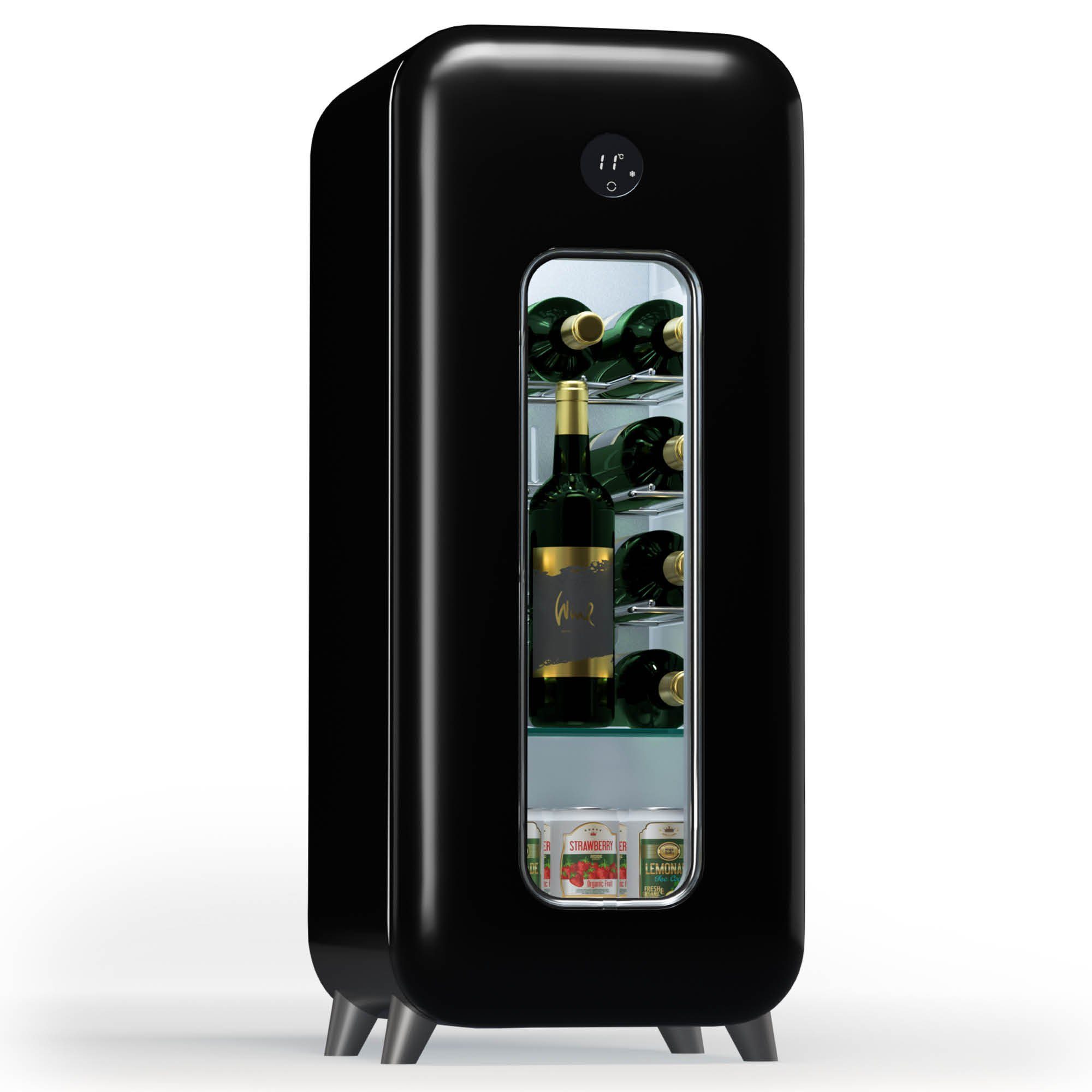 Klarstein Weinkühlschrank Shirley 15 Uno Weinkühlschrank 15 Fl 48L 5-20°C Touch Retro 50er-Look, für 15 Standardflaschen á 0,75l,Flaschenkühlschrank Weintemperierschrank Weinschrank 50er-Look