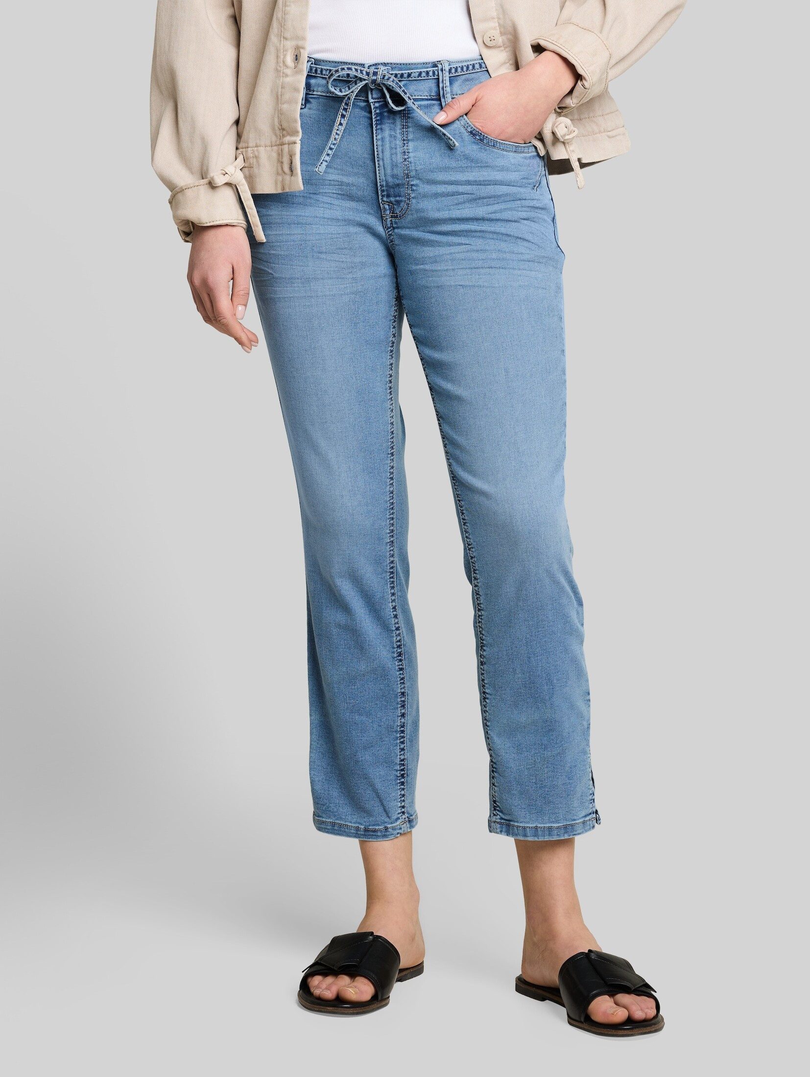 TOM TAILOR Slim-fit-Jeans Jeanshosen TTLENE SLIM CROPPED Stretch Jeans mit Bindegürtel