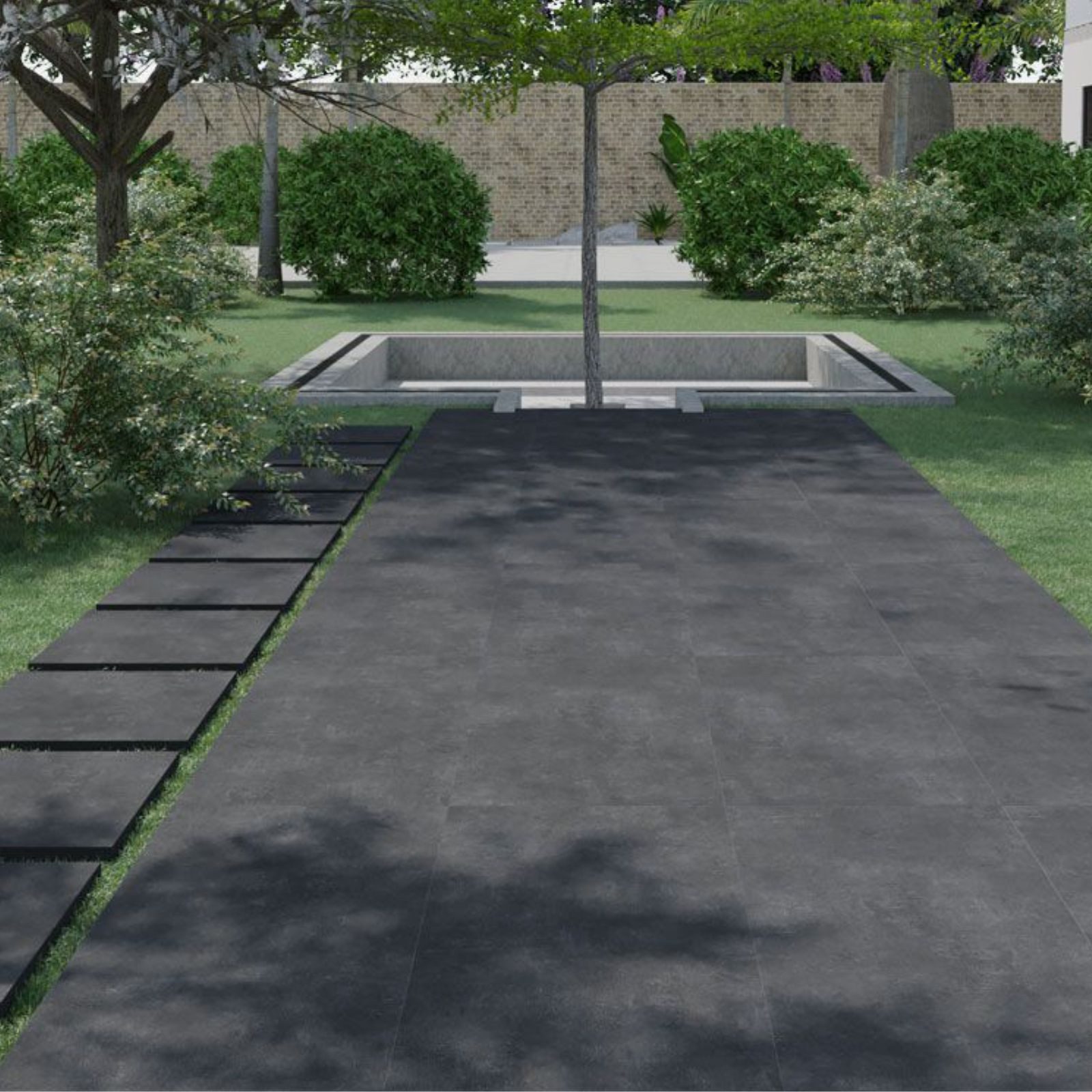 Bodenfliese 1 Paket (1,44 m2) Terrassenplatten ARK BLACK (60 × 120 cm), matt, schwarz, R11, Balkone Dachterrasse Außenraum Fliesen Platten