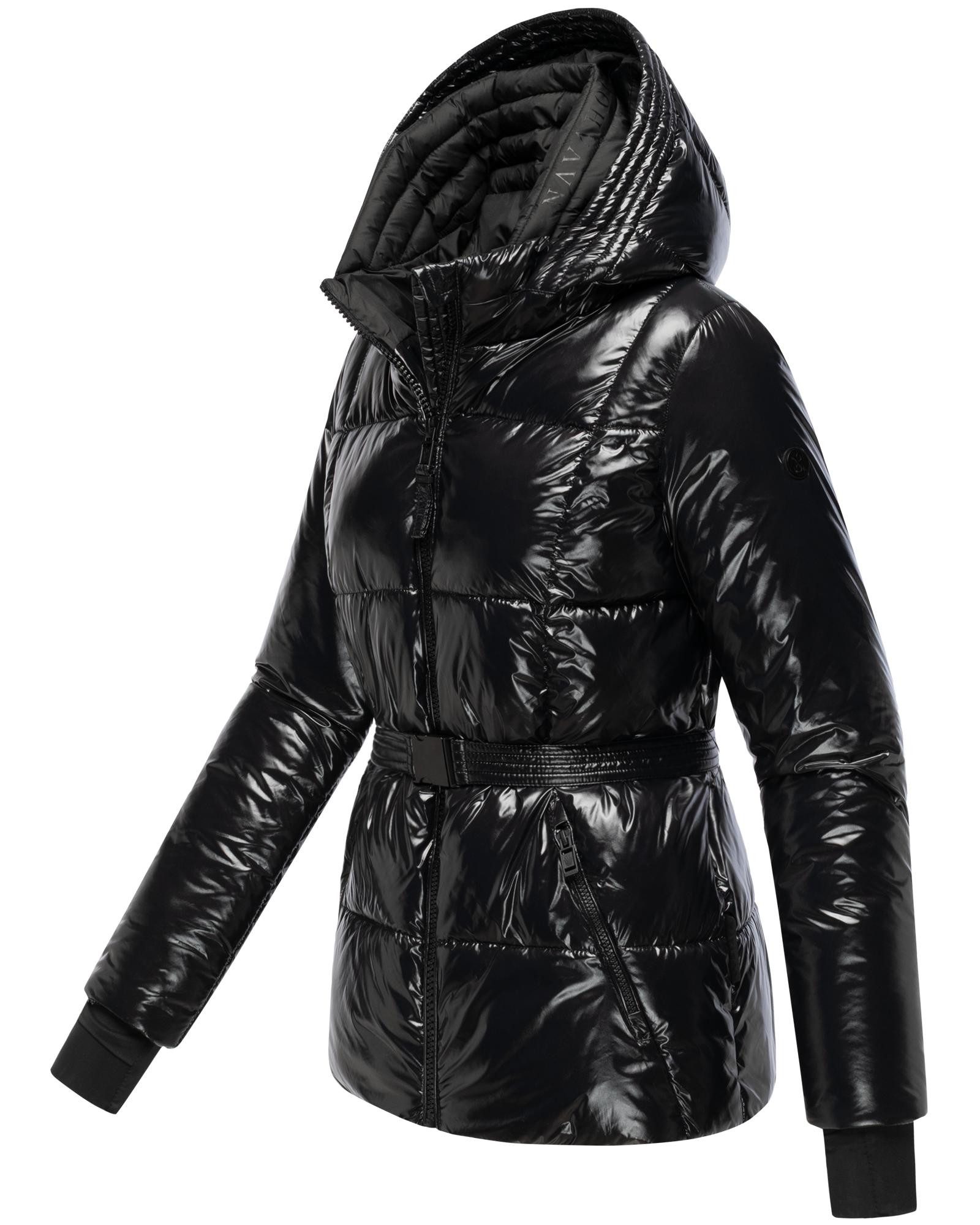 Navahoo Steppjacke Eisglanz 14 Glänzende Damen Winterjacke mit Taillengürtel
