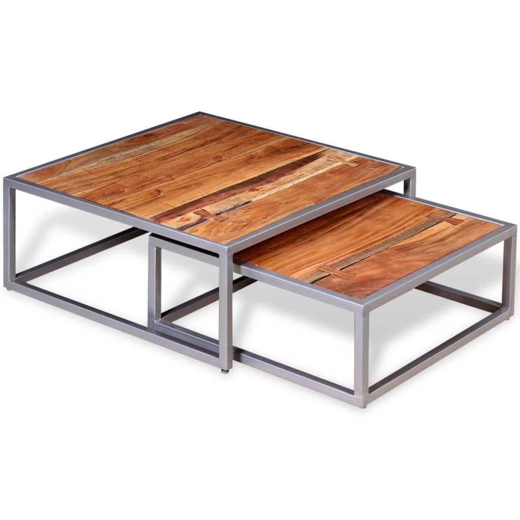 vidaXL Couchtisch 2-tlg. Couchtisch-Set Massivholz (2-St)