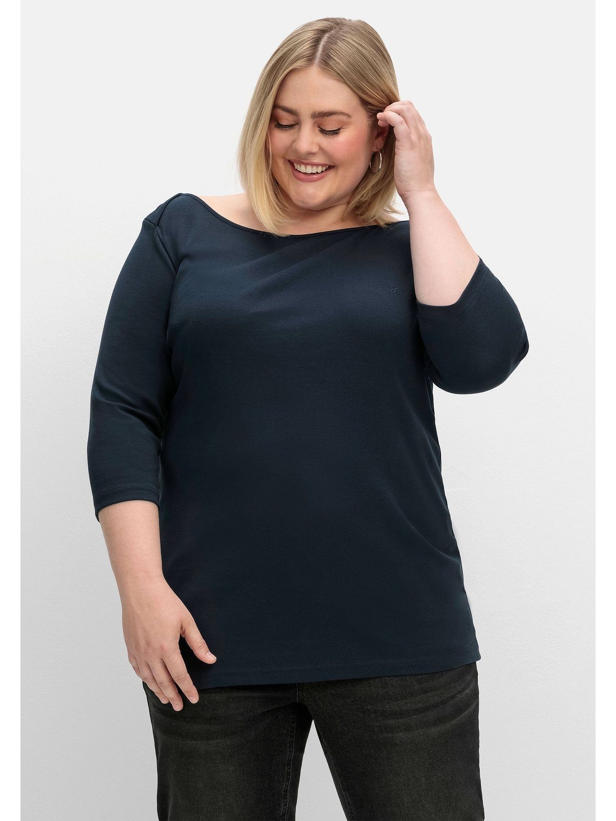 Sheego 3/4-Arm-Shirt Große Größen in Rippqualität, mit U-Boot-Ausschnitt