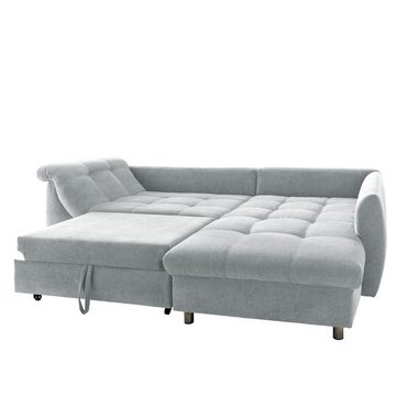 BENFORMATO HOME COLLECTION Wohnlandschaft Couchgarnitur hellgrau Polstercouch mit 2 Zierkissen Wohnlandschaft E396MFL Bettcouch ca 250x190 cm