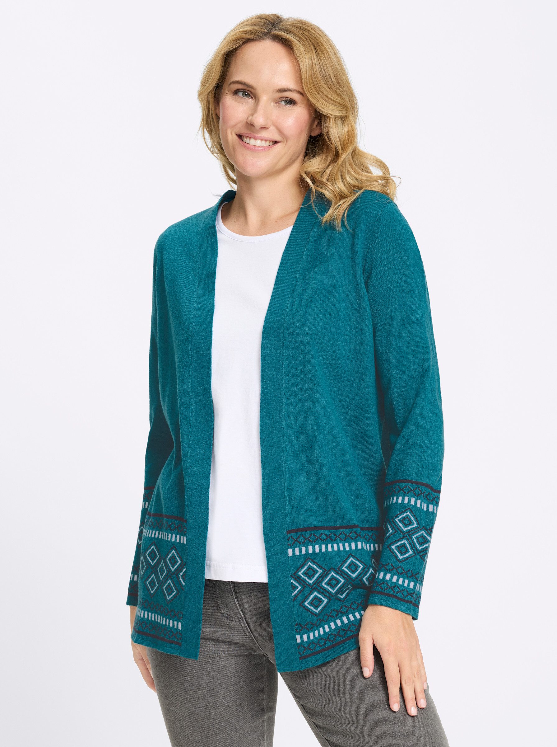 Sieh an! Strickjacke Long-Strickjacke Langarm Jacquard