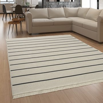 Teppich Wohnzimmer Gestreift Waschbar Mit Fransen Teppich, Paco Home, Läufer, Höhe: 4 mm