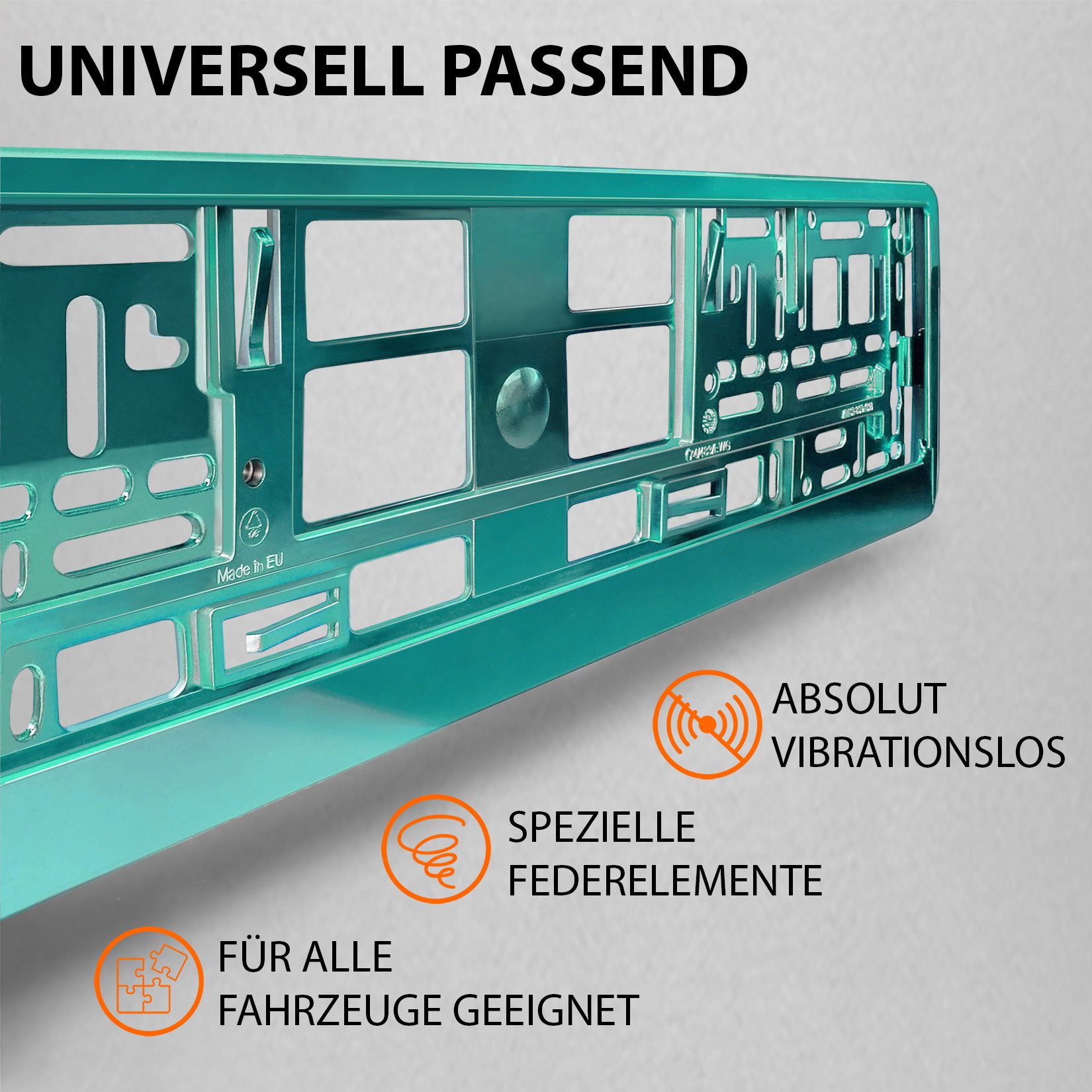 L & P Car Design Kennzeichenhalter für Auto Türkis-Chrom Kennzeichenhalterung, (2 Stück)