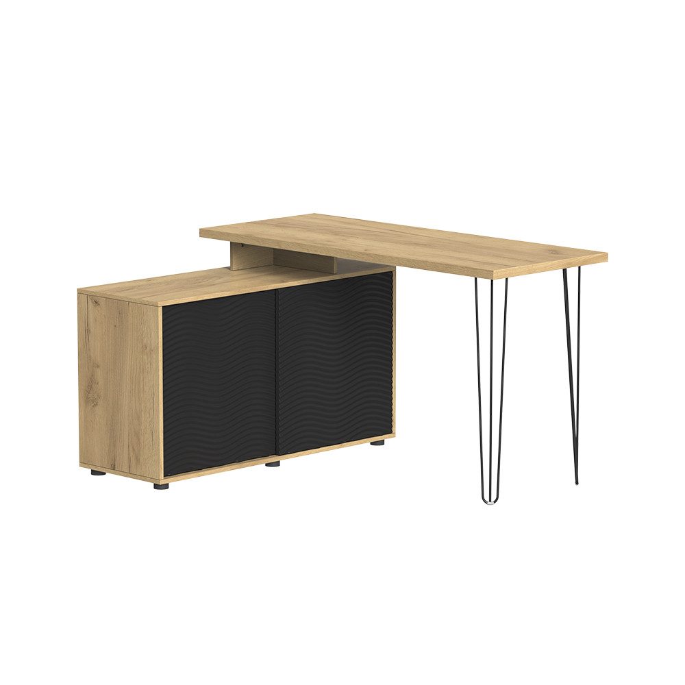 Vicco Eckschreibtisch Notivo, Schwarz/Schwarz, 135 x 55 cm mit Aktenschrank (1-St)