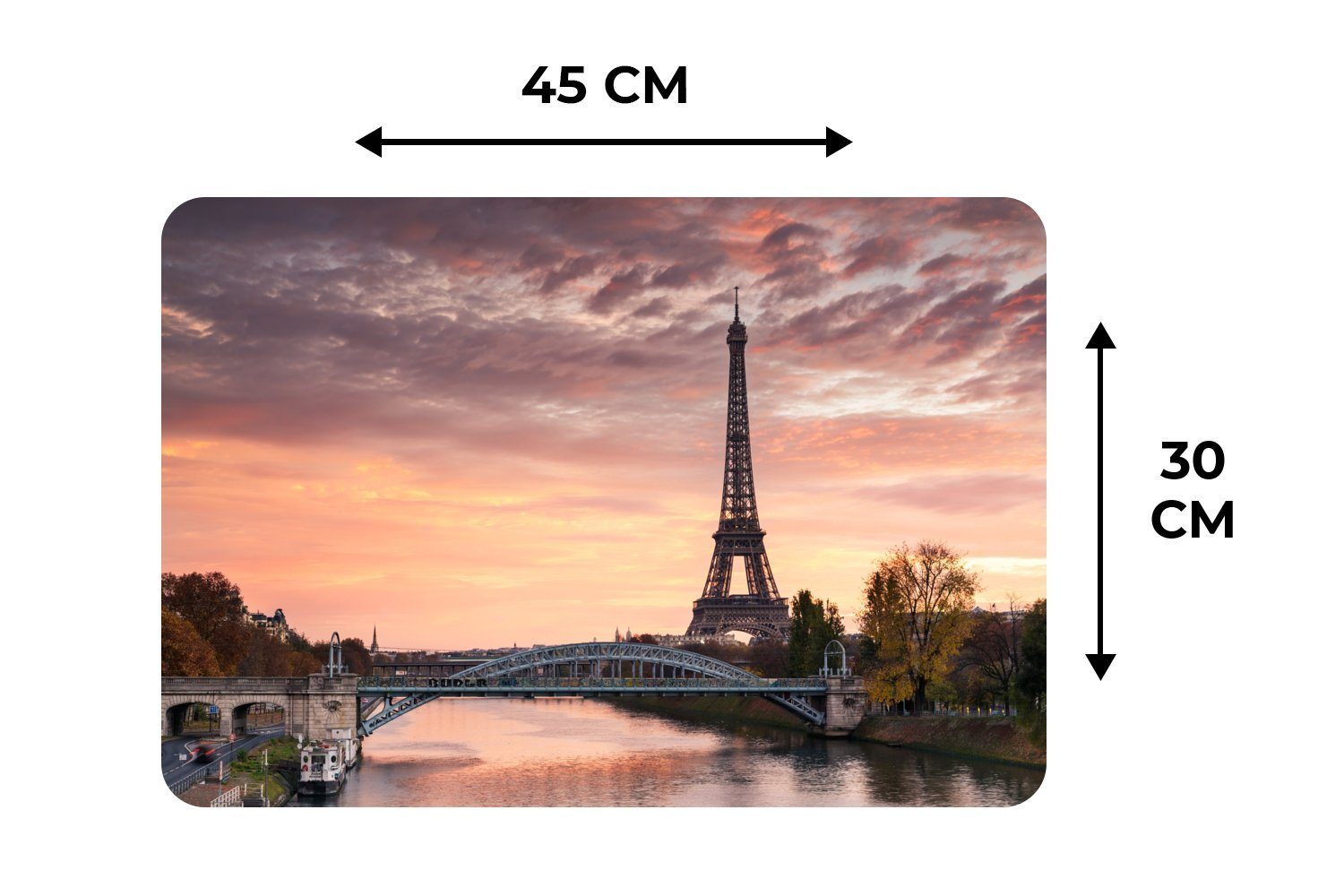 Platzset, Tischmatten, dem Paris, Platzmatte, über orangefarbener Eiffelturm in (6-St), Ein Himmel MuchoWow, Schmutzabweisend Platzdecken, Platzset, wunderschöner