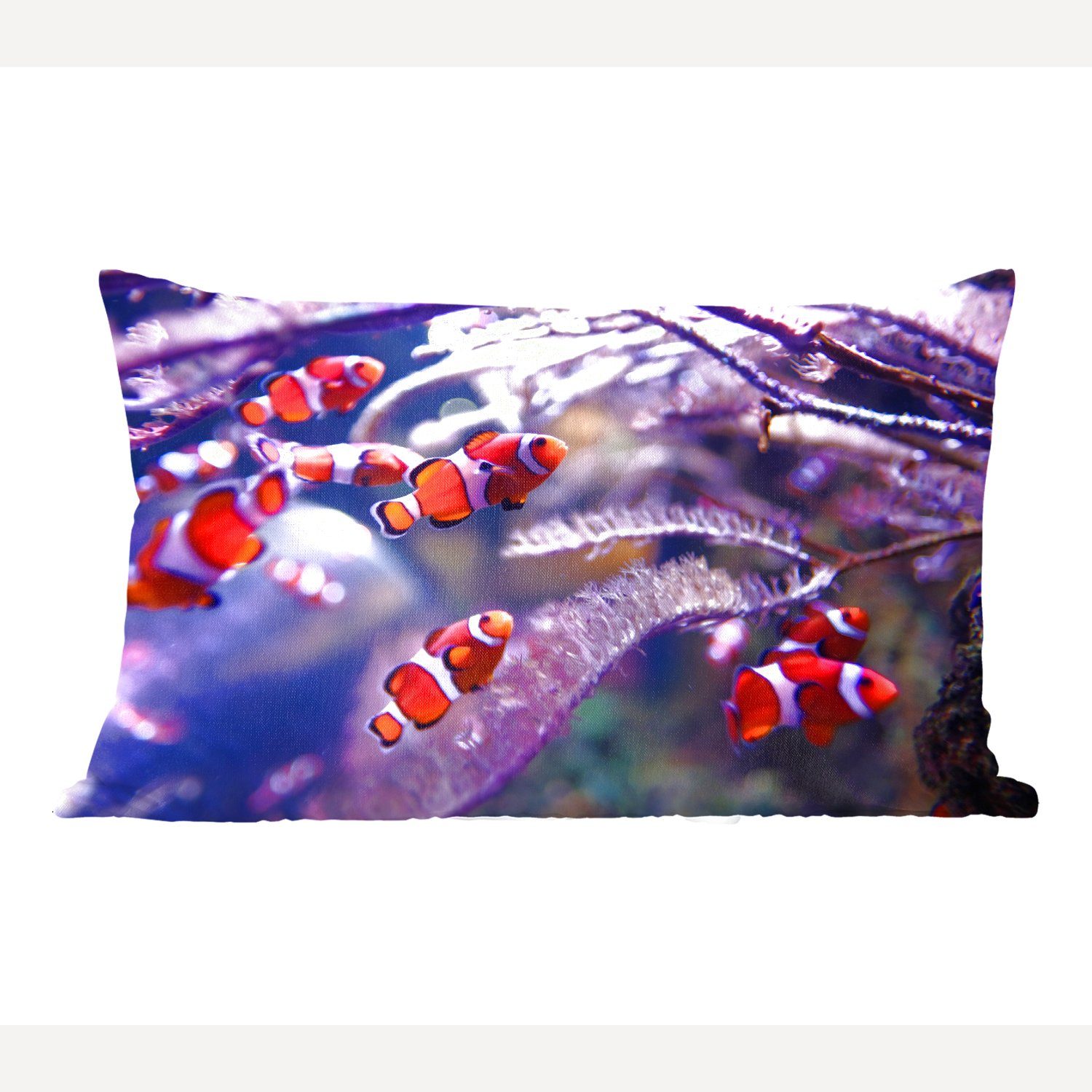 MuchoWow Dekokissen Anemonenfisch mit lila Koralle, Wohzimmer Dekoration, Zierkissen, Dekokissen mit Füllung, Schlafzimmer