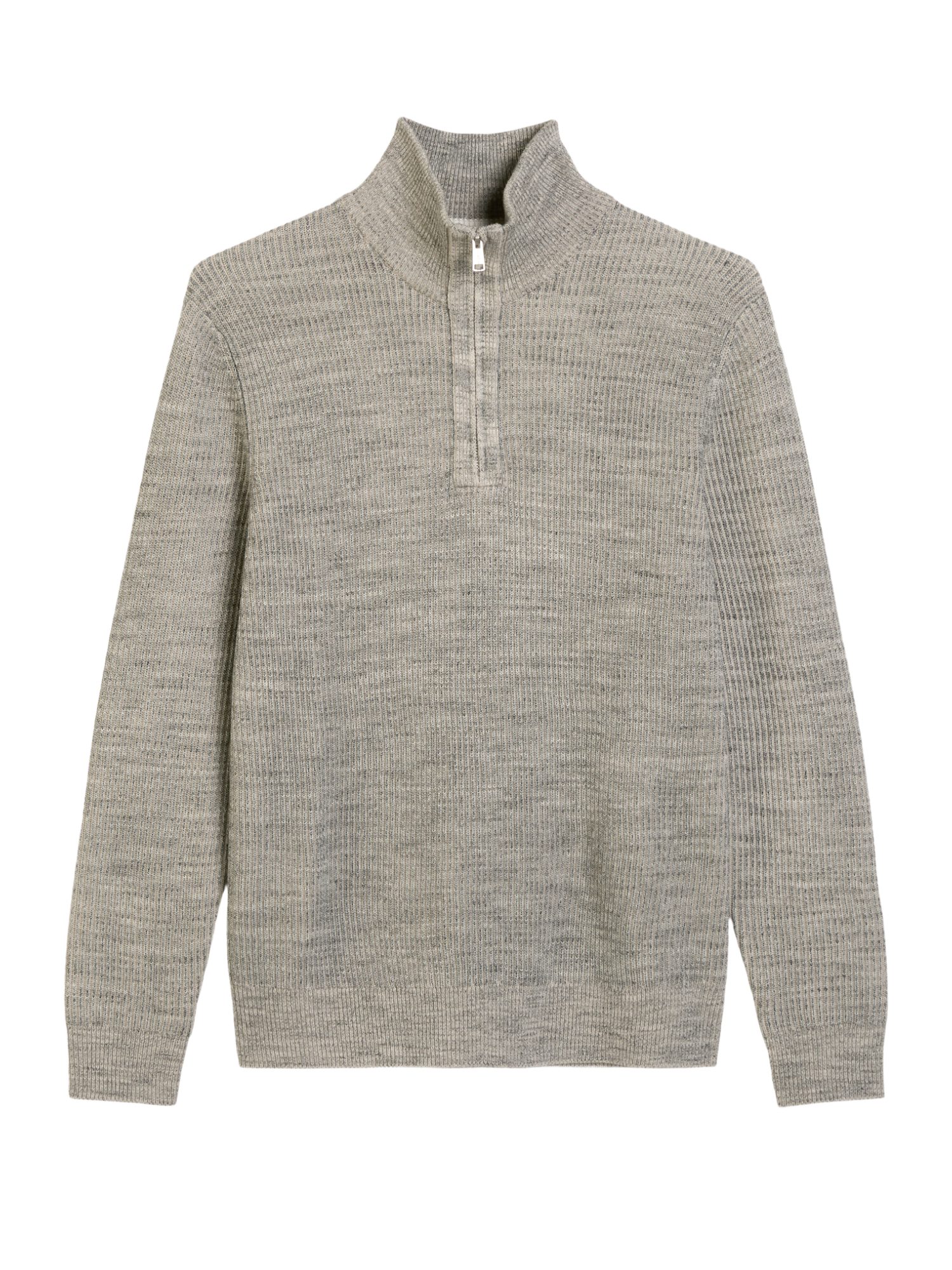 Marc O'Polo Strickpullover grau,Casual,Baumwolle,Meliert,Troyer-Kragen,Lang,Regular Fit