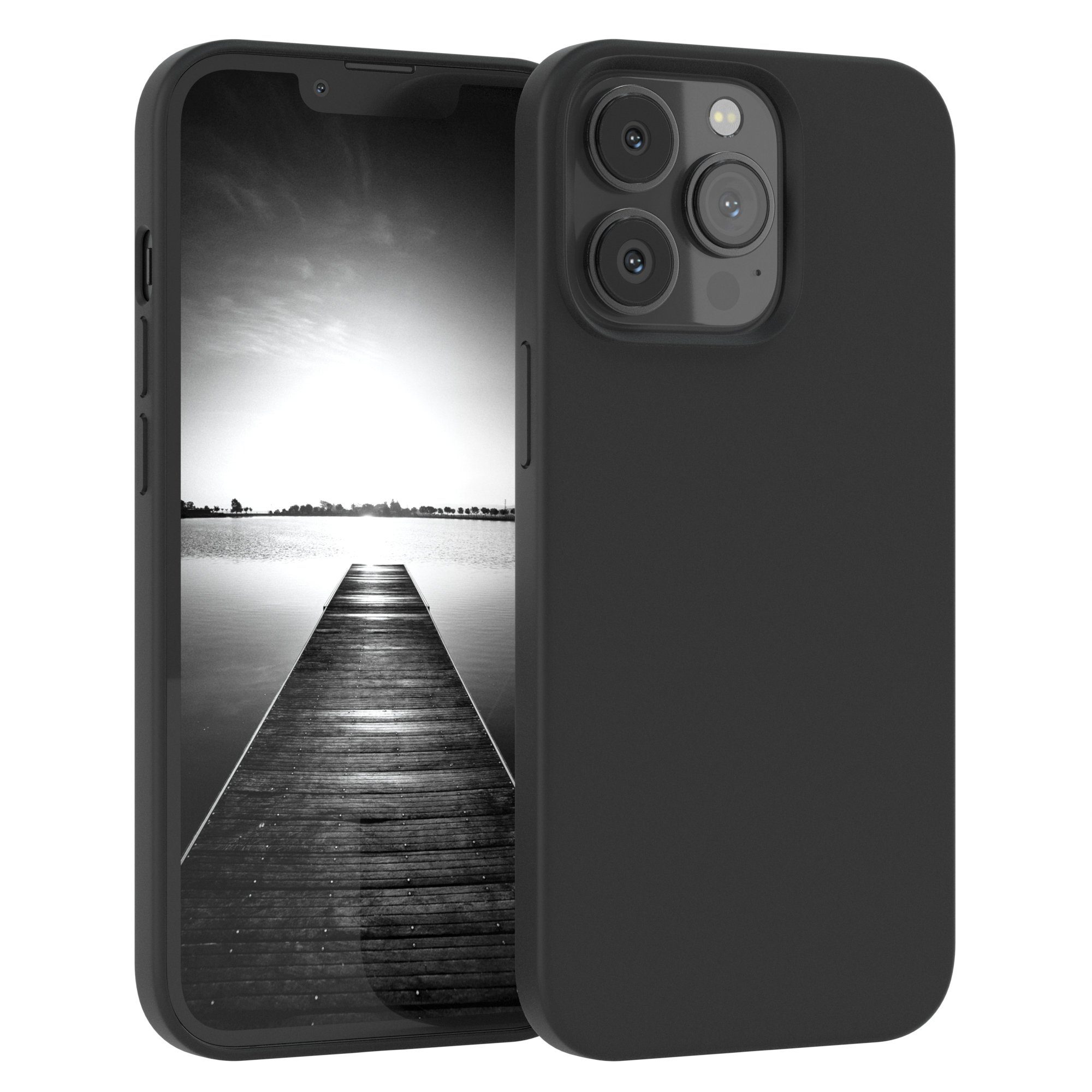 EAZY CASE Handyhülle Premium Silikon Case für Apple iPhone 13 Pro 6,1 Zoll, Hülle mit Kameraschutz Bumper Silikonhülle stoßfest Slimcover Schwarz