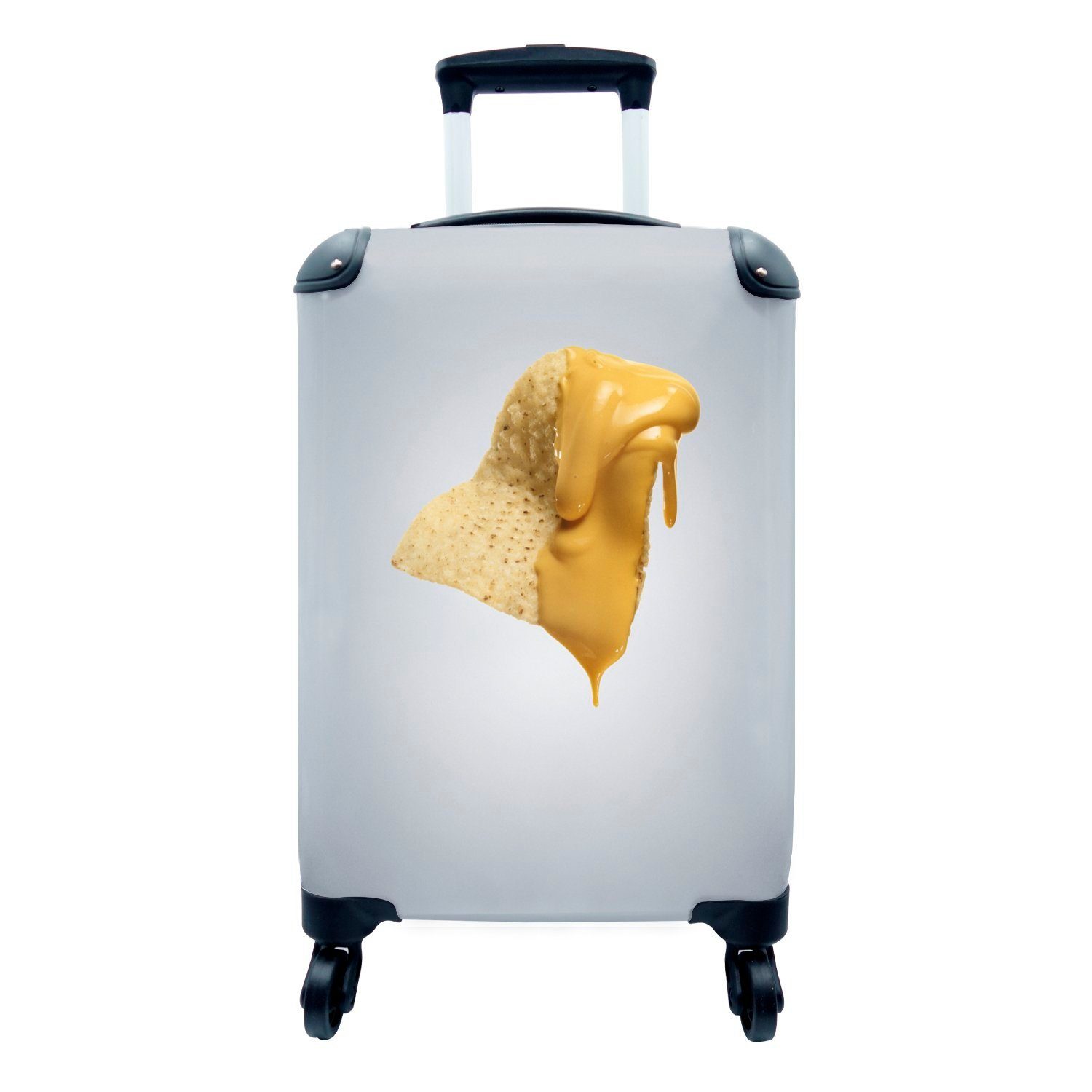 Trolley, Stück der Rollen, Handgepäckkoffer von Tortilla-Chips 4 Handgepäck einem Ferien, mit MuchoWow Reisekoffer abtropft, für rollen, Nacho-Käse, Reisetasche