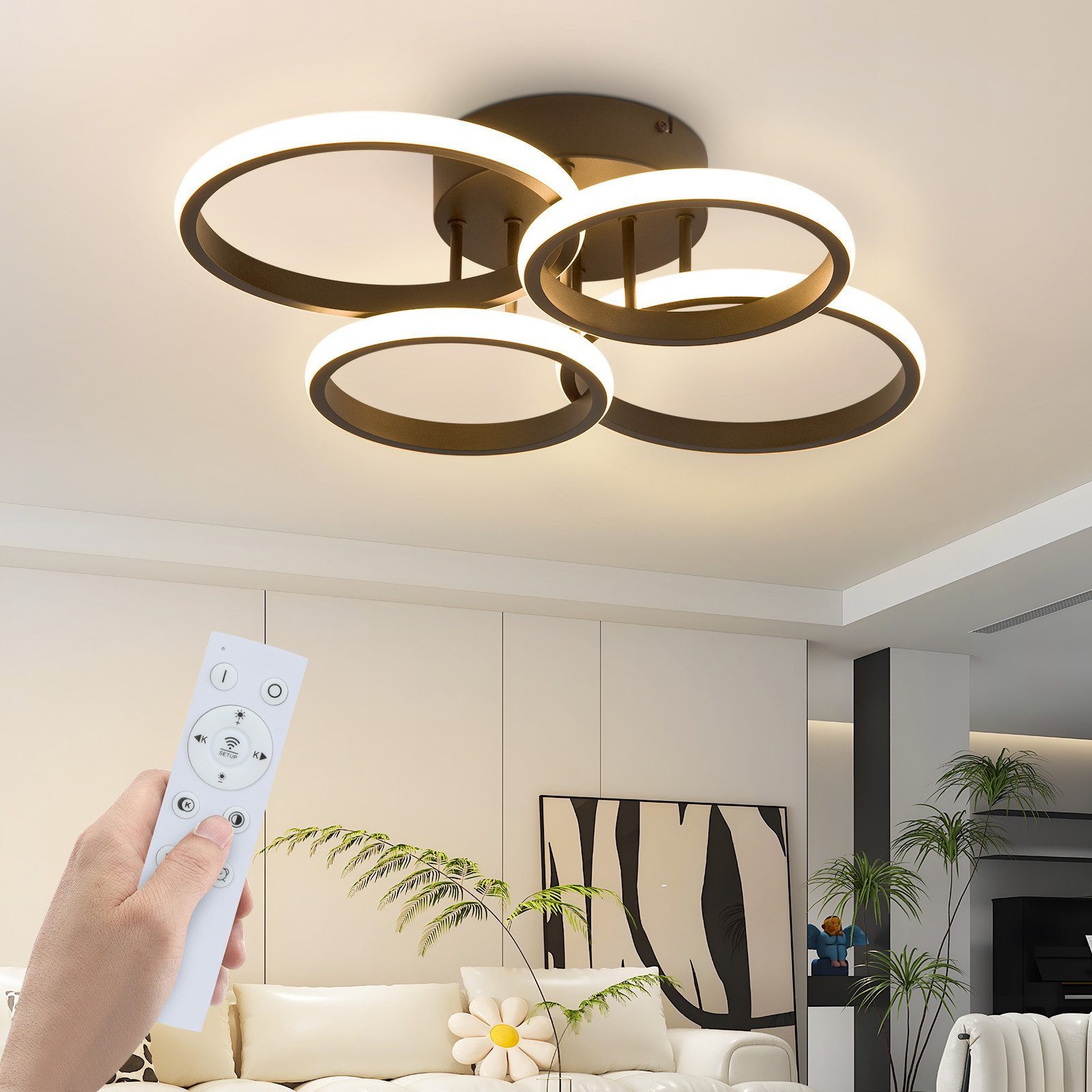 ZMH LED Deckenleuchte Deckenlampe Moderne 48W 53cm Wohnzimmer Esszimmer CCT/mit FB, LED fest integriert, warmweiß, neutralweiß, kaltweiß, LED dimmbar moderne Schlafzimmerlampe