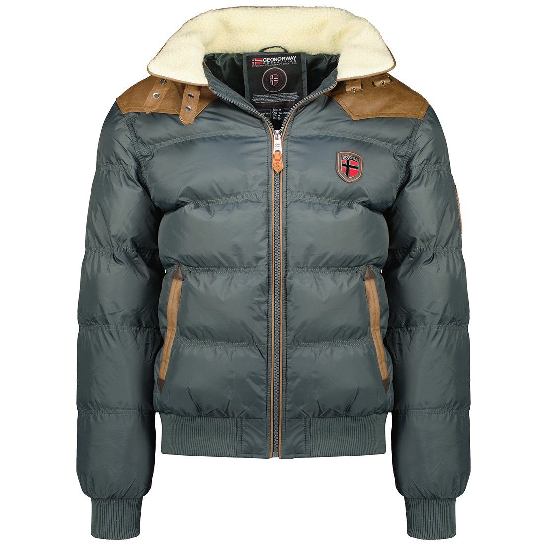 Geographical Grau Jacke (1-St) Winterjacke brabramovitch Norway Gefüttert Herren Outdoor