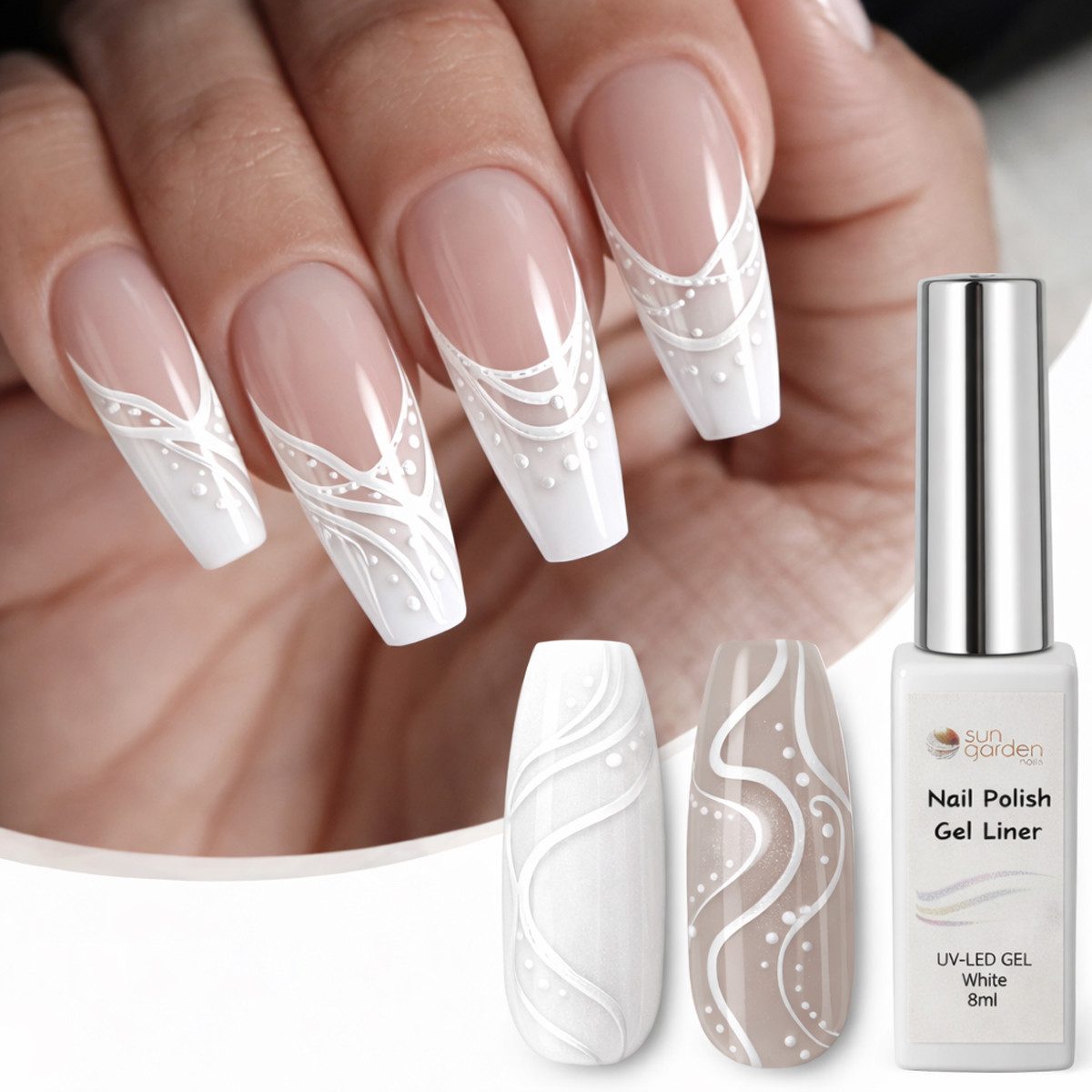 Sun Garden Nails Gel-Nagellack Nail Polish Nail Liner White 8ml – Für feine Linien & Designs, Extra feine Nail-Liner-Spitze – Für Linien, Details und Nailart