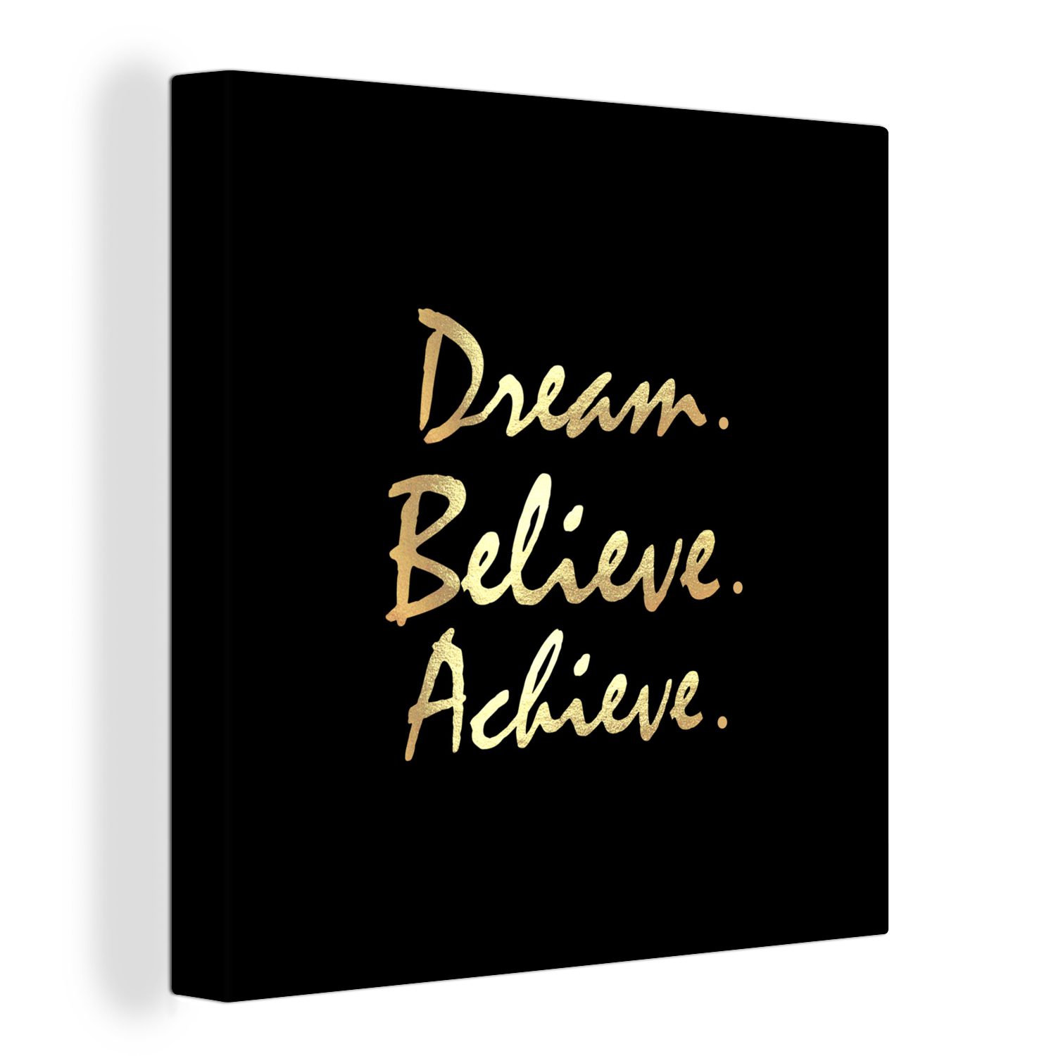 OneMillionCanvasses® Leinwandbild Zitat - Traum - Schwarz - Gold, (1 St), Leinwand Bilder für Wohnzimmer Schlafzimmer