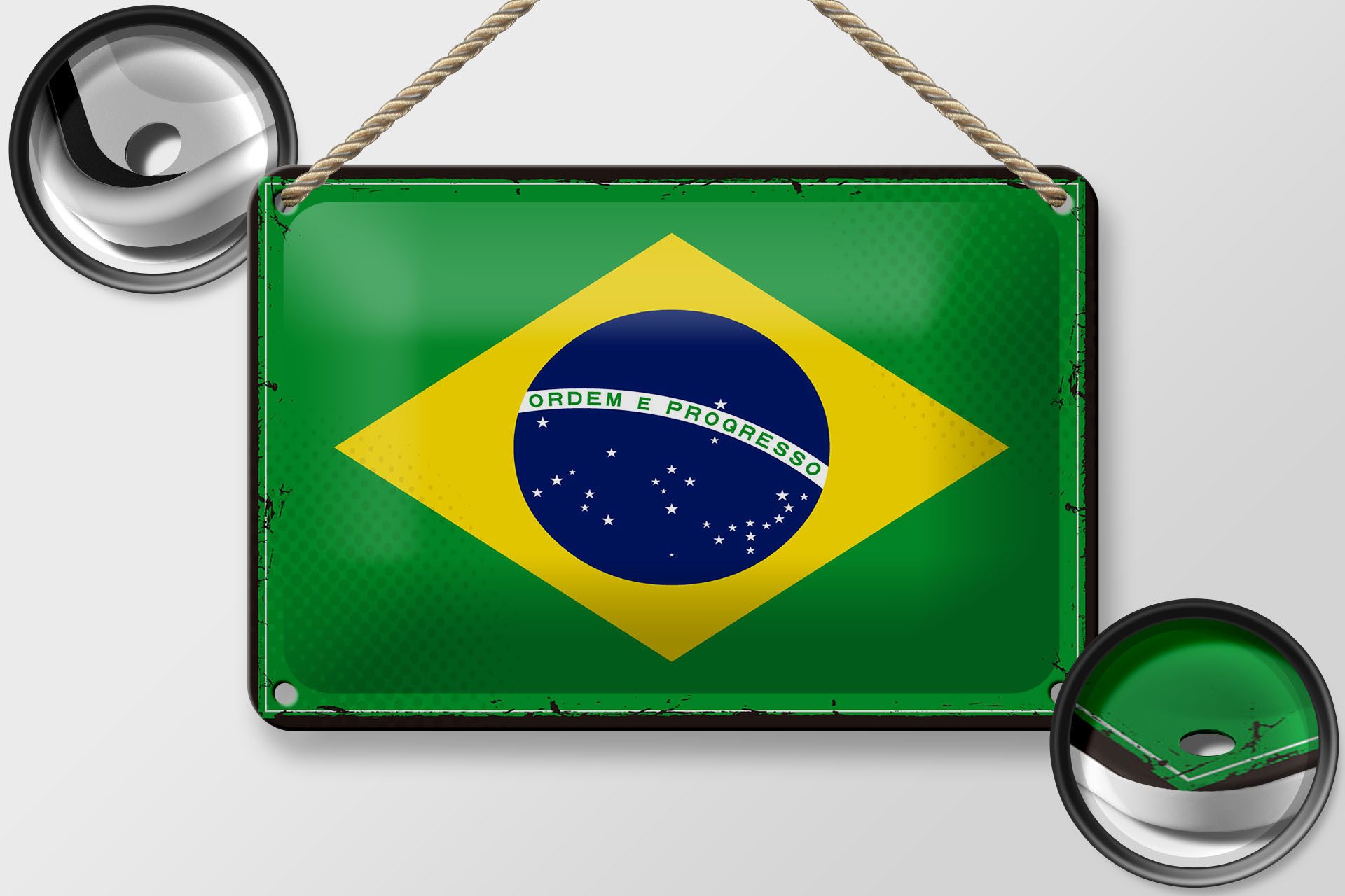 Femer GmbH Metallschild Flagge Brasiliens 18x12cm Retro Flag of Brazil, (1 St), gewölbte Oberfläche, abgerundete Ecken, umgeschlagene Kanten