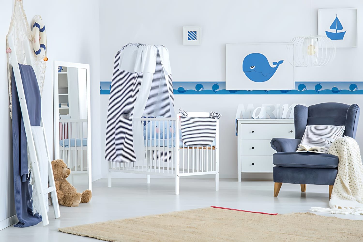 Profhome Bordüre 403721-GU Tiermotiv Tapete Kindertapete matt blau 0,75 m2, leicht strukturiert, matt, (1 Rolle, 0,75 qm), selbstklebende Bordüre in blau