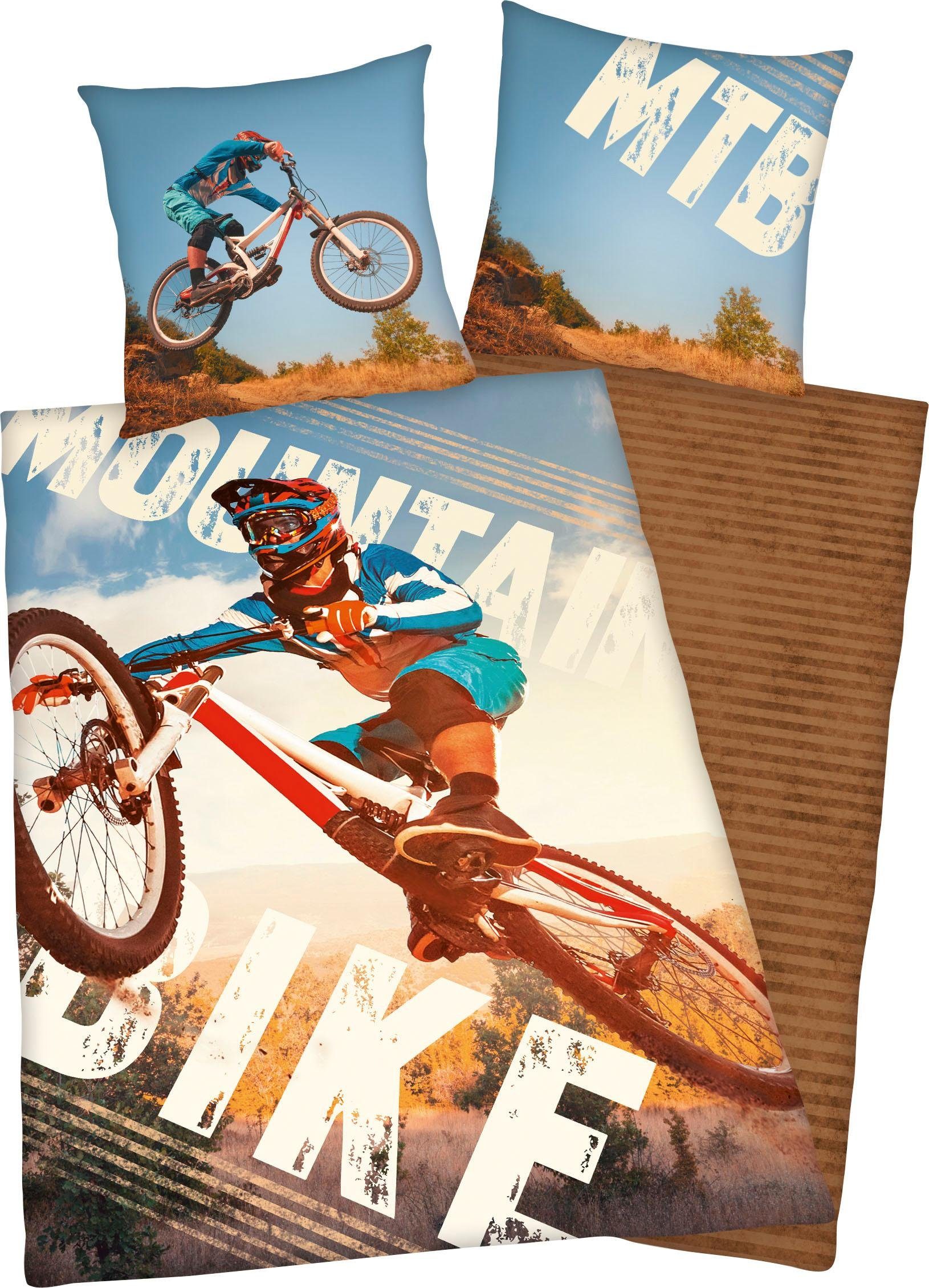 Herding Young Collection Jugendbettwäsche Mountainbike, Renforcé, 2 teilig, Mit Mointainbikemotiv