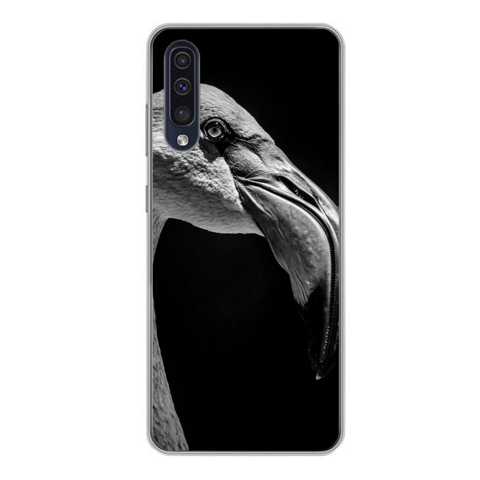MuchoWow Handyhülle Tierporträt Flamingo in schwarz und weiß Handyhülle Samsung Galaxy A50 Smartphone-Bumper Print Handy