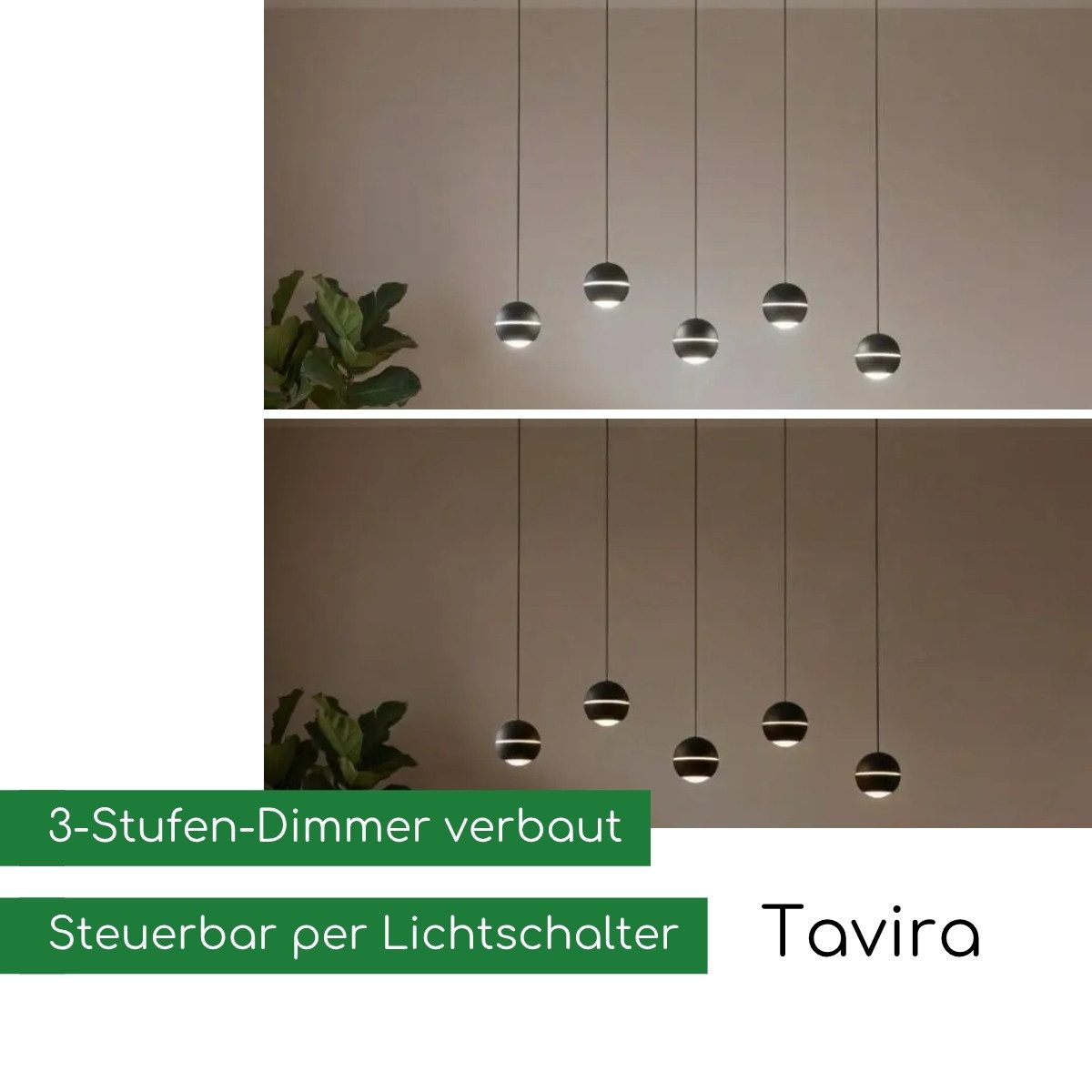 CASA DOMA LED Pendelleuchte Tavira, 5-flammige Deckenleuchte für Esstisch & Wohnzimmer, Schwarz, dimmbar, LED fest integriert, Warmweiß, Soft-Lift-Höhenverstellung, aus Metall, Kugeln verstellbar