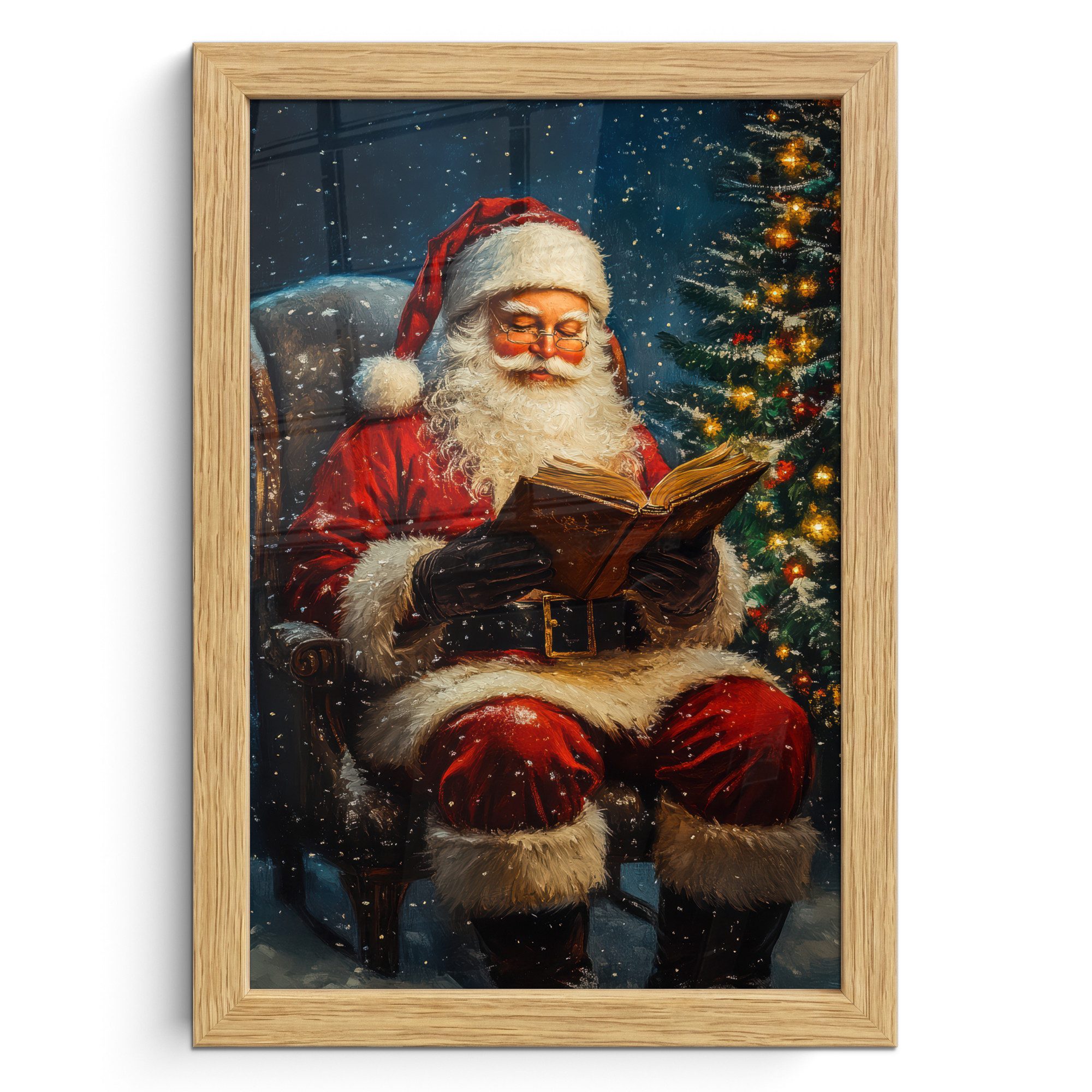 MuchoWow Poster Weihnachtsmann - Weihnachten - Winter - Weihnachtsbaum, (1 St), Bilderrahmen, Zimmer Deko, Bild für Wohnzimmer, 20x30 cm