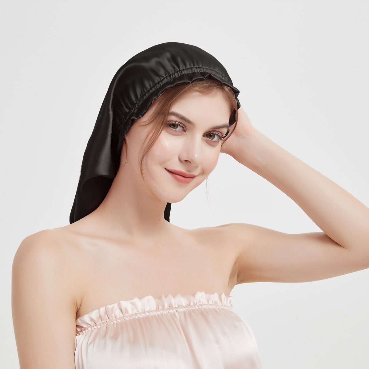 Vivi Idee Duschhaube Luxuriöse Schlafmütze aus 100% Maulbeerseide, Seidenmütze seidig Haarpflege, atmungsaktive, 60cm Länge
