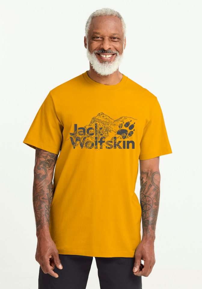 Jack Wolfskin T-Shirt BRAND T M T-Shirt aus Bio-Baumwolle, hoher Tragekomfort, großer Logo-Aufdruck