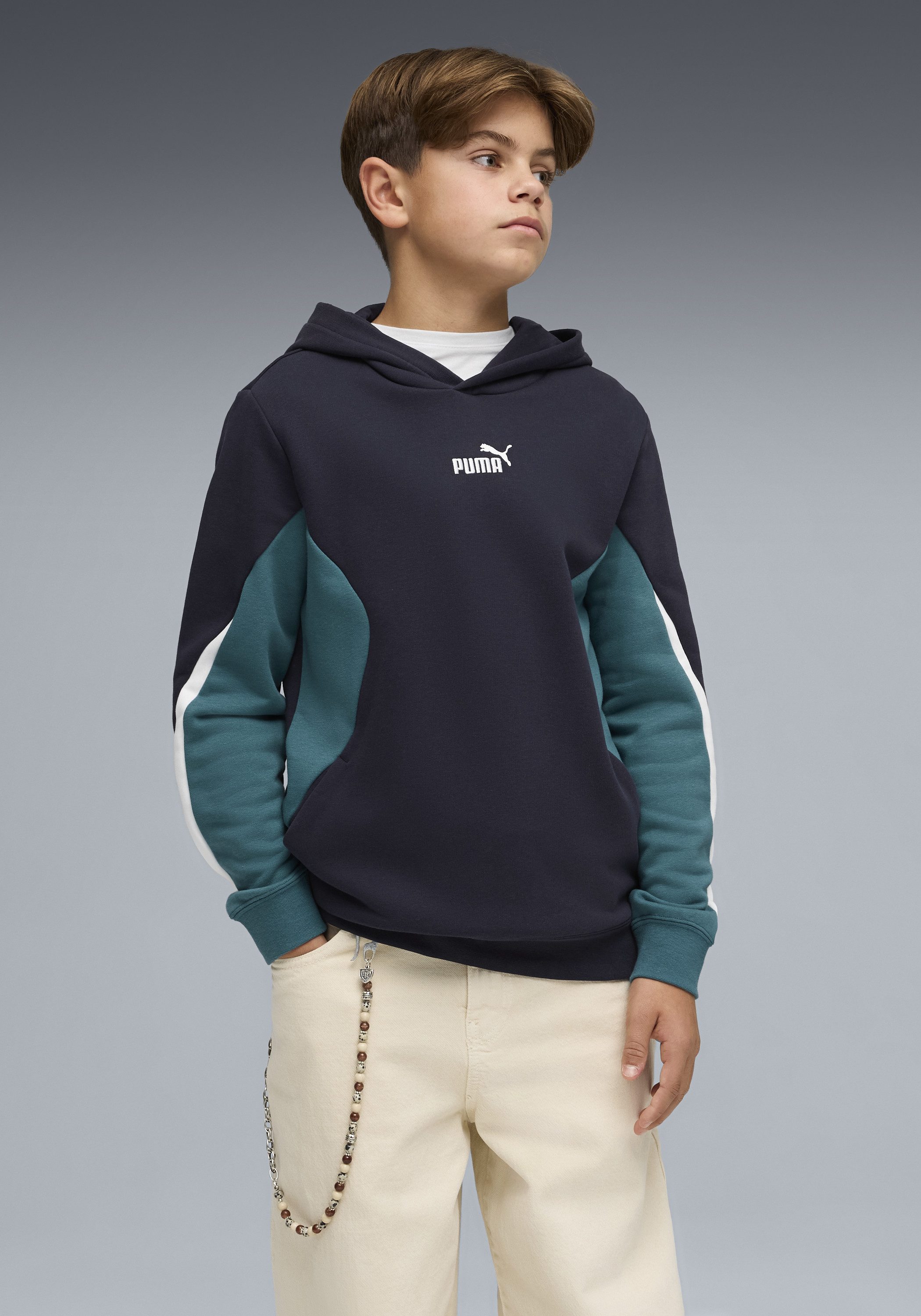 PUMA Kapuzensweatshirt ESS BLOCK HOODIE TR B Regular Fit, für Jugendliche, aus Baumwollmischung, mit Kapuze