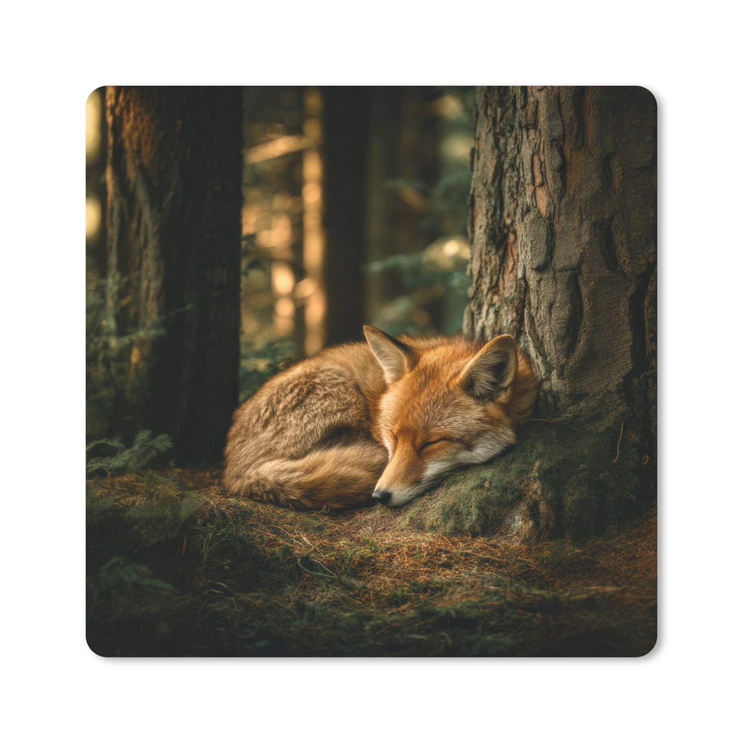 MuchoWow Mauspad Fuchs - Wald - Schlaf (1-St), Mousepad, PC Zubehör, Gaming Dekoration, Desk Mat, 60x60 cm
