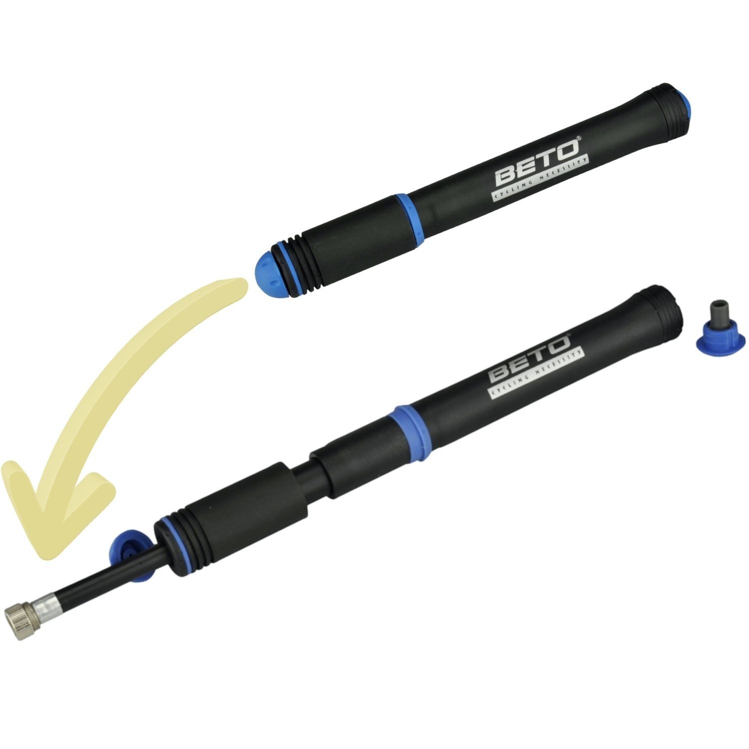 FISCHER Fahrrad Fahrradpumpe Mini Fahrrad-Pumpe Reflex Luftpumpe Minipumpe, Anschluss-Schlauch für Auto-Ventil Dunlop-Ventil Scaverand-Ventil