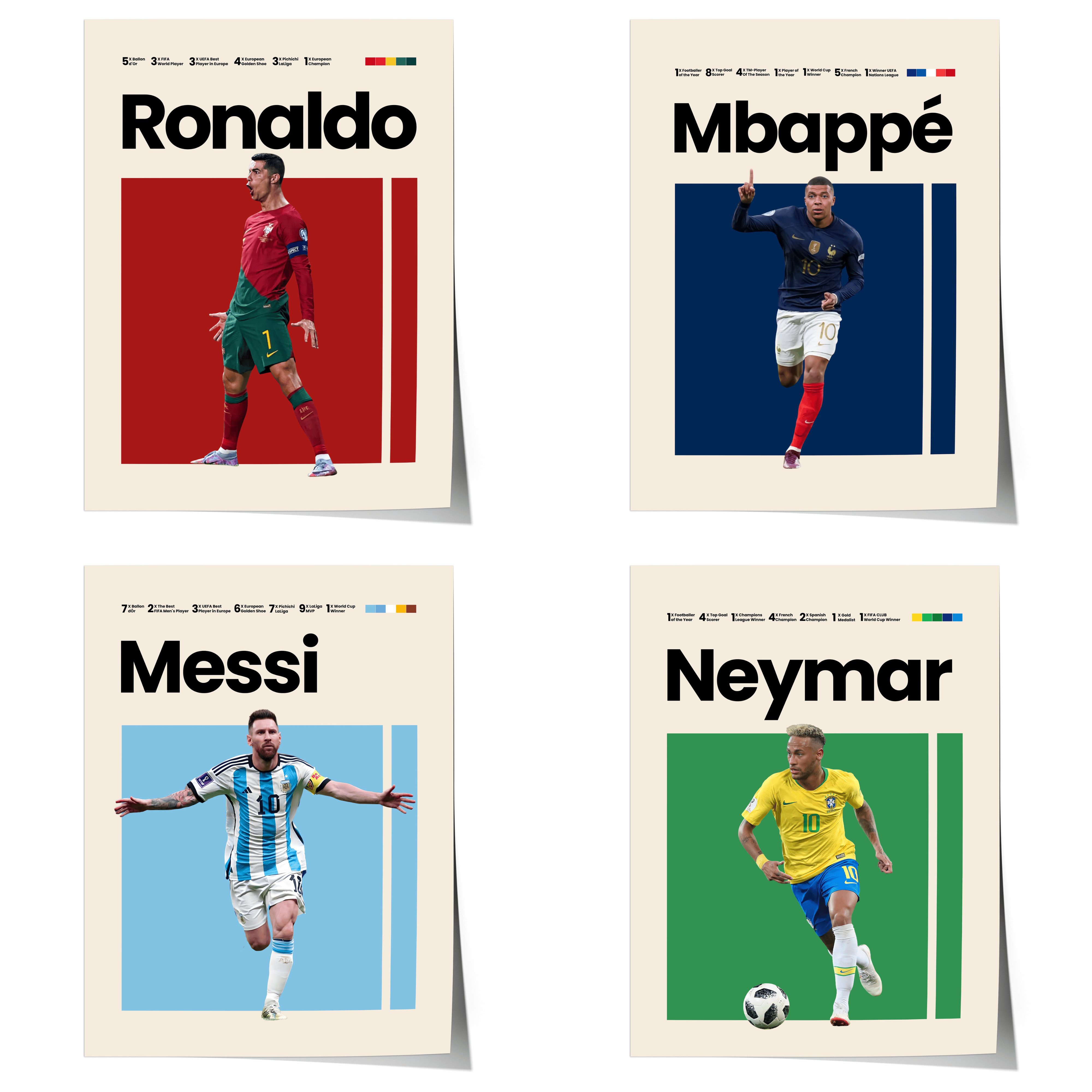 JUSTGOODMOOD Poster Mbappe Ronaldo Messi Neymar Fußball Minimalistisch Mid Century Modern, Ronaldo (1 St)