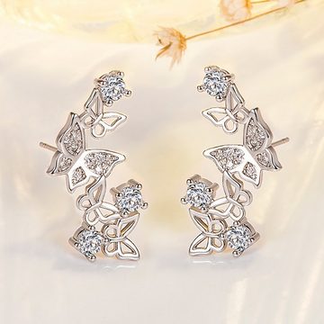 Housruse Ohrstecker-Set »Silber Zirkonia Kristall 3D Schmetterling Design Ear Cuff Braut Ohrstecker Ohrringe«