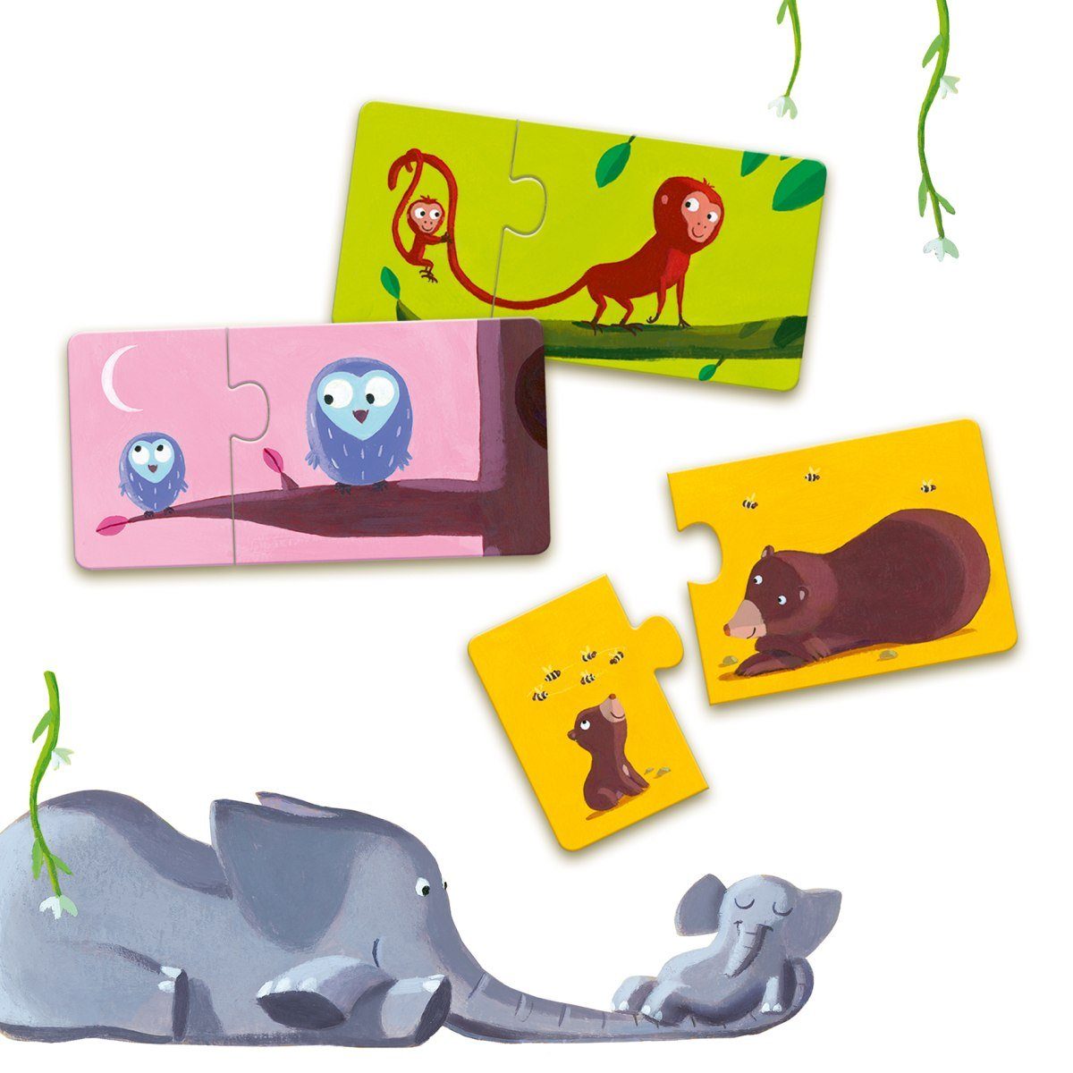 DJECO Puzzle Lernspiel Puzzle Duo Assoziationsspiel für Kinder ab 2 Jahren, 2 Puzzleteile