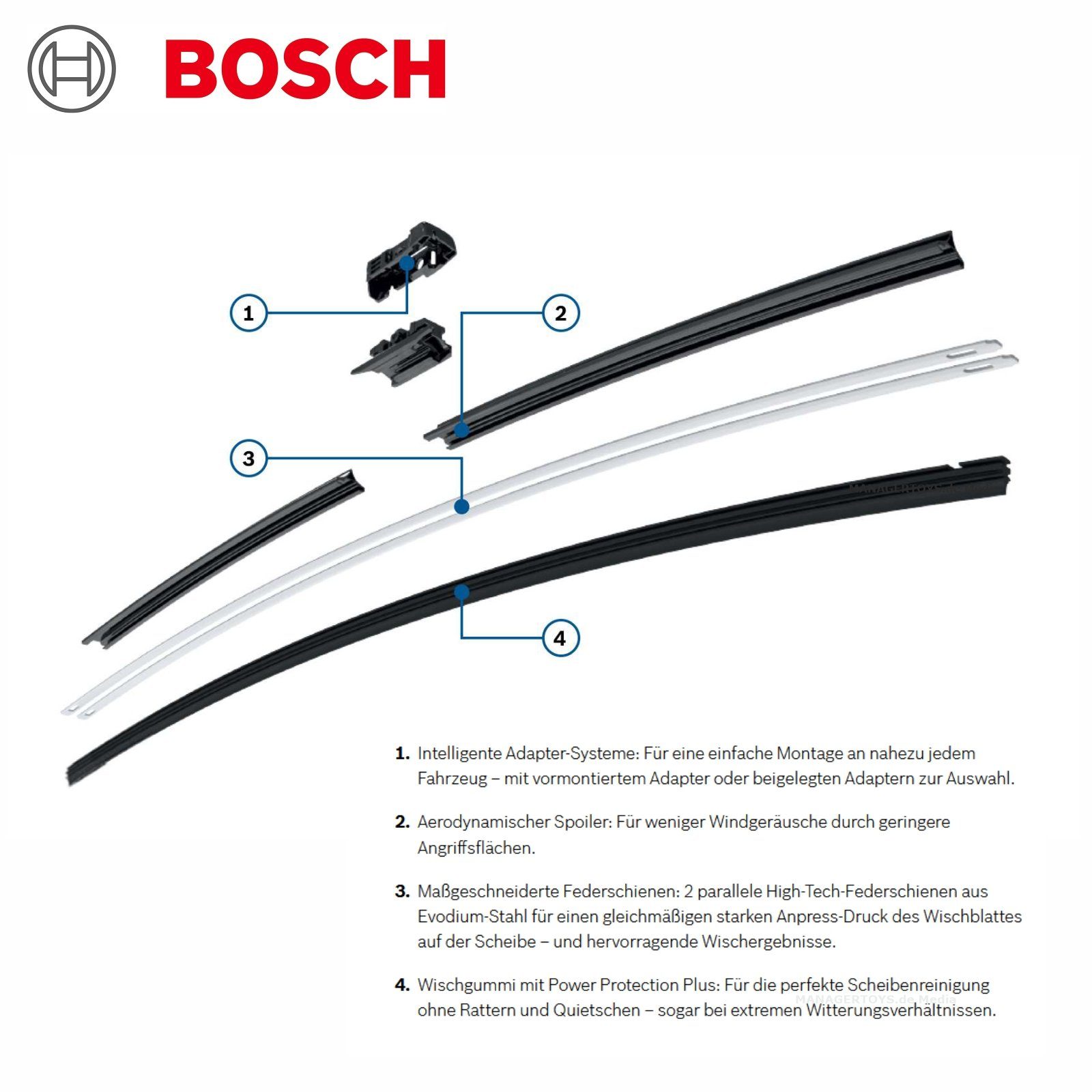 Bosch Automotive Scheibenwischblätter AEROTWIN A 153 S AM468S Scheibenwischer Wischerblätter Set 3397014153 – Bild 5 von 5