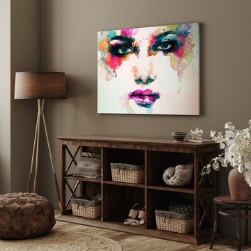 wandmotiv24 Leinwandbild Kunst, Querformat, Gesicht einer Frau, Aquarell, Kunst & Gemälde (1 St), Wandbild, Wanddeko, Leinwandbilder in versch. Größen