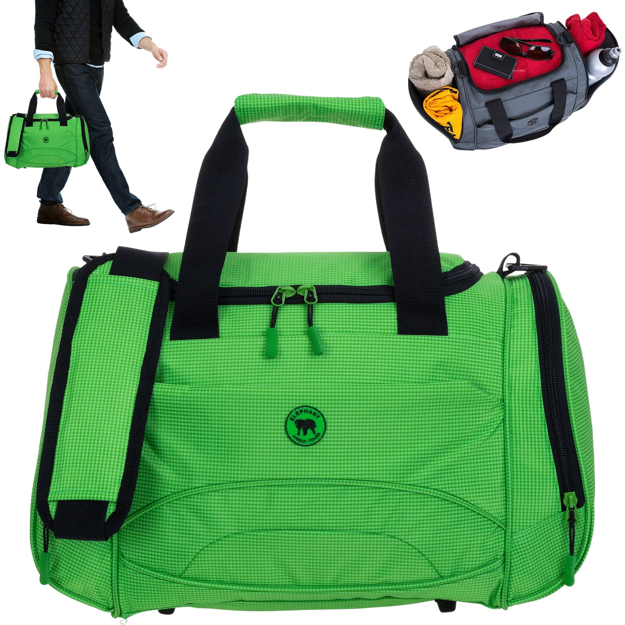 ELEPHANT Sporttasche klein Damen Herren Kinder Fitness Tasche 42 cm small, Color Sport Reise Schule Fitness Gym + Flasche