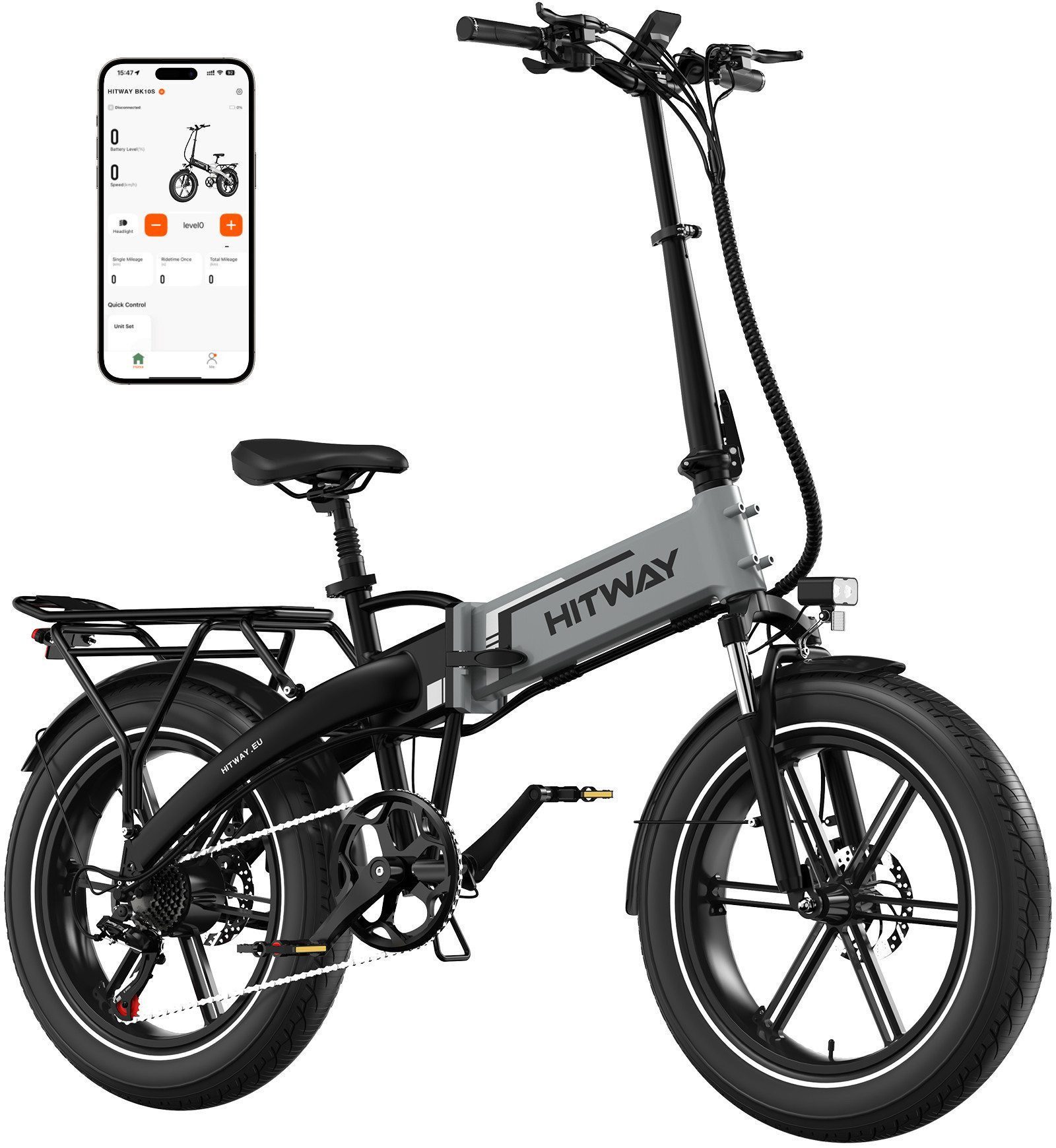 HITWAY E-Bike Mountainbike 20*4,0 zoll Elektrofahrrad mit 48V13Ah Akku Pedelec, 7 Gang shimano shimano Schaltwerk, Kettenschaltung, (1 tlg), E Mountainbike Klappfahrrad E-Faltrad für Damen u. Herren