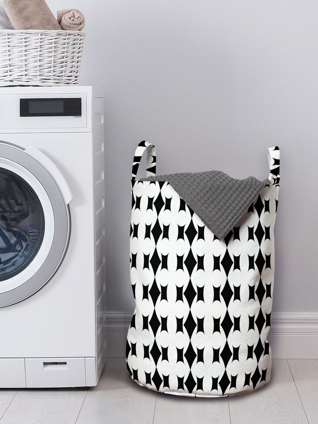 Abakuhaus Wäschesäckchen Wäschekorb mit Griffen Geometrisches Waschsalons, Kordelzugverschluss Motiv abstraktes für Einfarbig