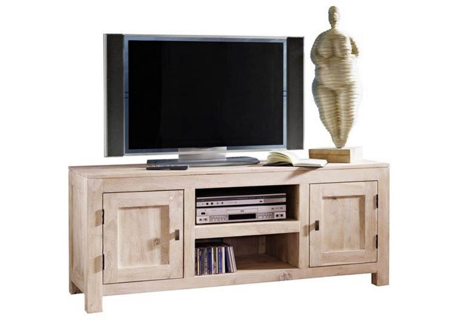 Massivmoebel24 TV-Board NATURE WHITE Akazie Massivholz beige (Massivholz montiert 55 kg NATURE WHITE #41), Akazie 145x45x60 cm (BxTxH) beige getüncht