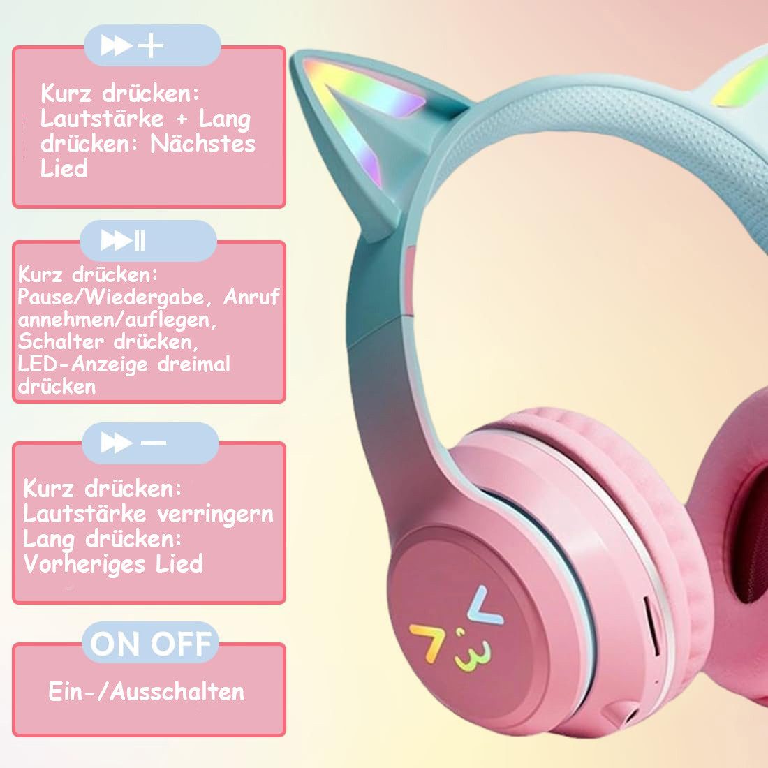 SWGOTA Over-Ear Kopfhörer BT 5.1 mit RGB, HiFi Klang, faltbar, ANC Over-Ear-Kopfhörer (Bluetooth Reise-Kopfhörer: 60 dB Rauschunterdrückung, verstellbar) – Bild 4 von 5