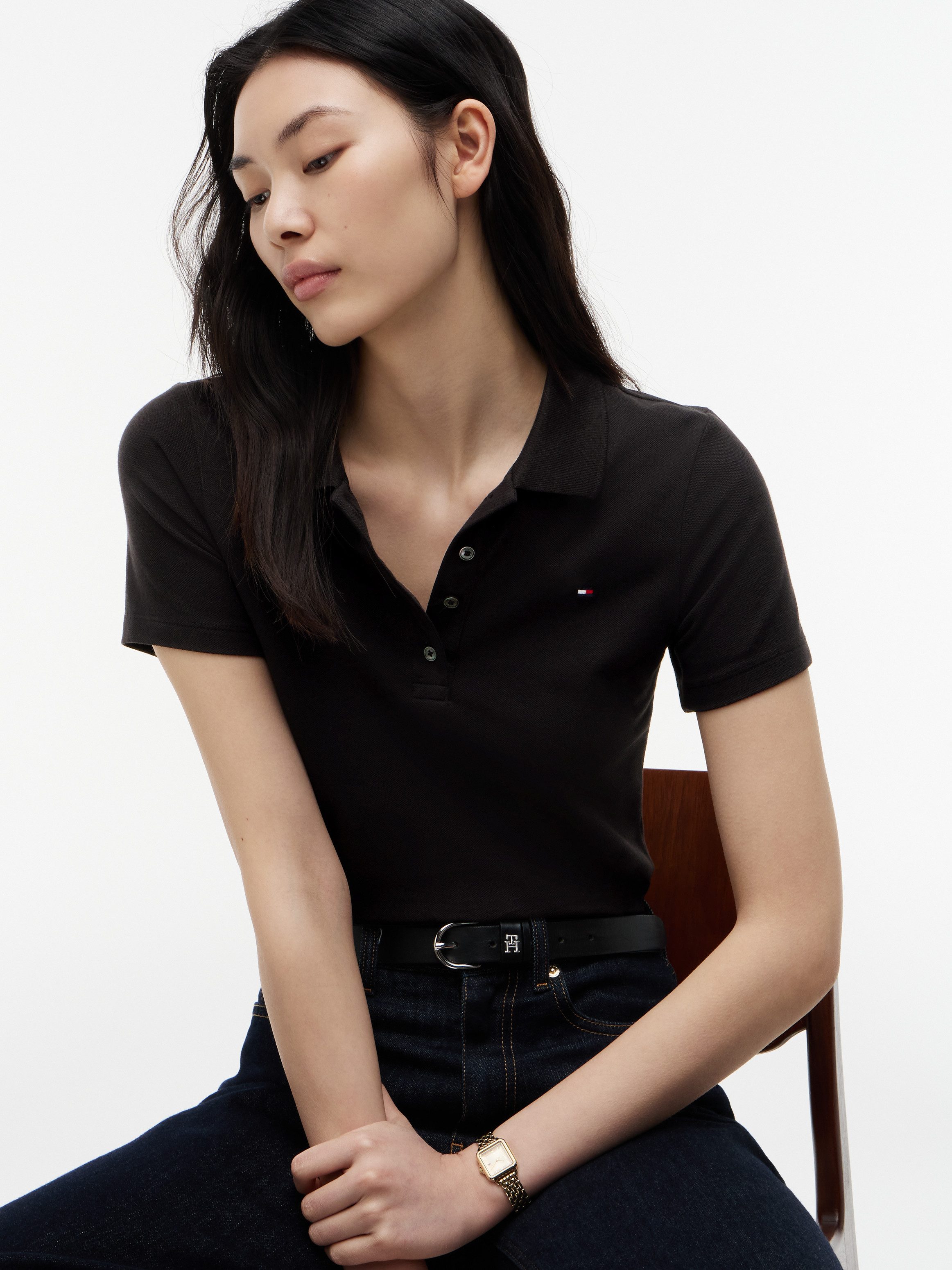 Tommy Hilfiger Poloshirt 1985 SLIM PIQUE POLO SHORT SLEEVE mit Tommy Hilfiger Logo-Flag