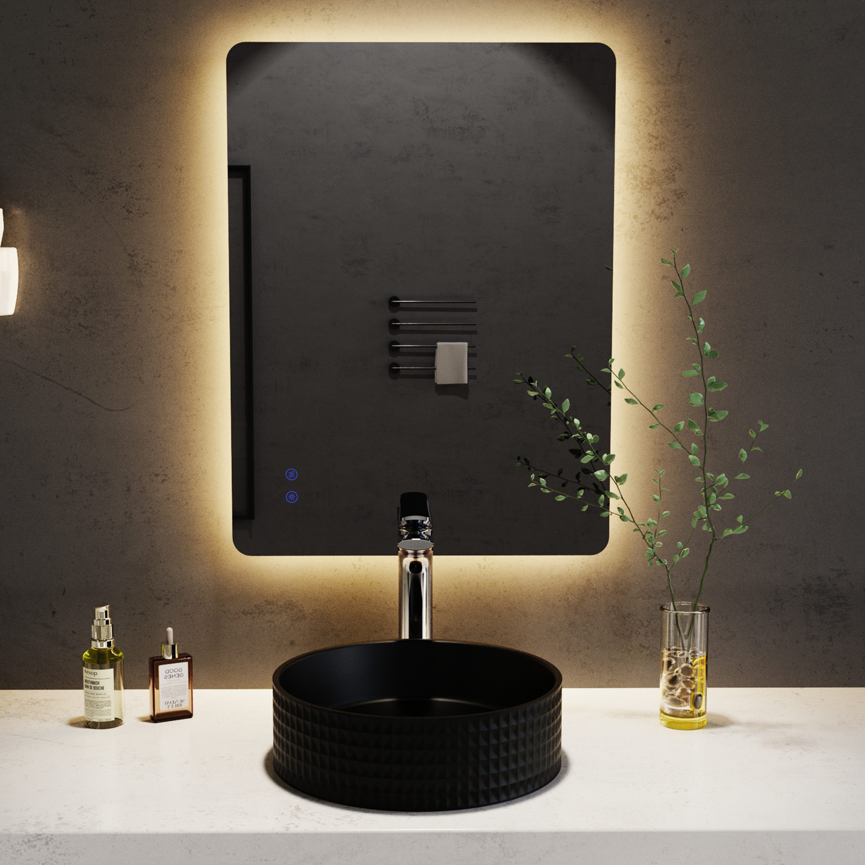 welltime LED-Lichtspiegel Toledo eckig, Spiegel mit LED Beleuchtung, Badspiegel, mit Anti-Fog Beschichtung