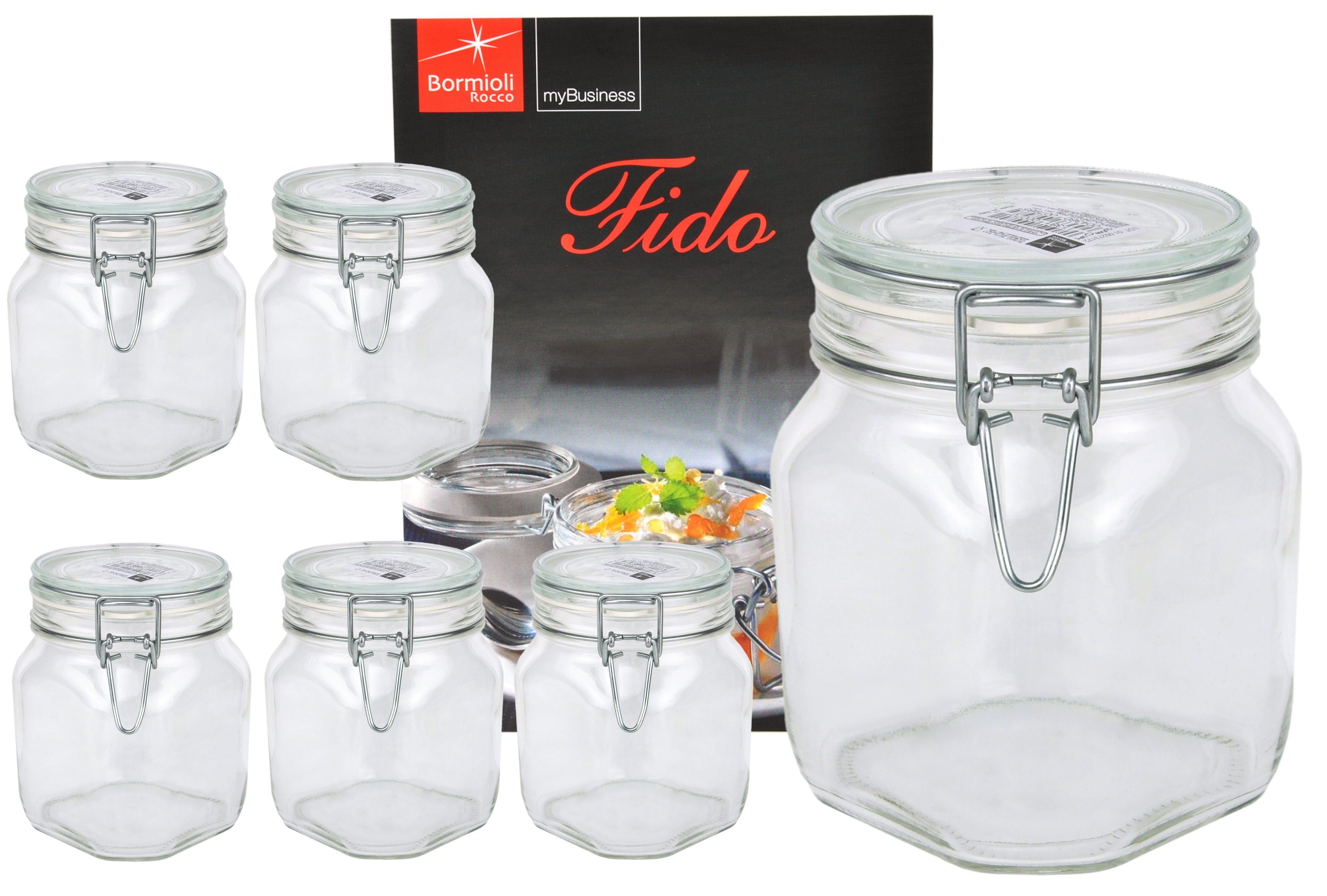 MamboCat Vorratsglas 6er Set Einmachglas Bügelverschluss Original Fido 0,75L, Glas