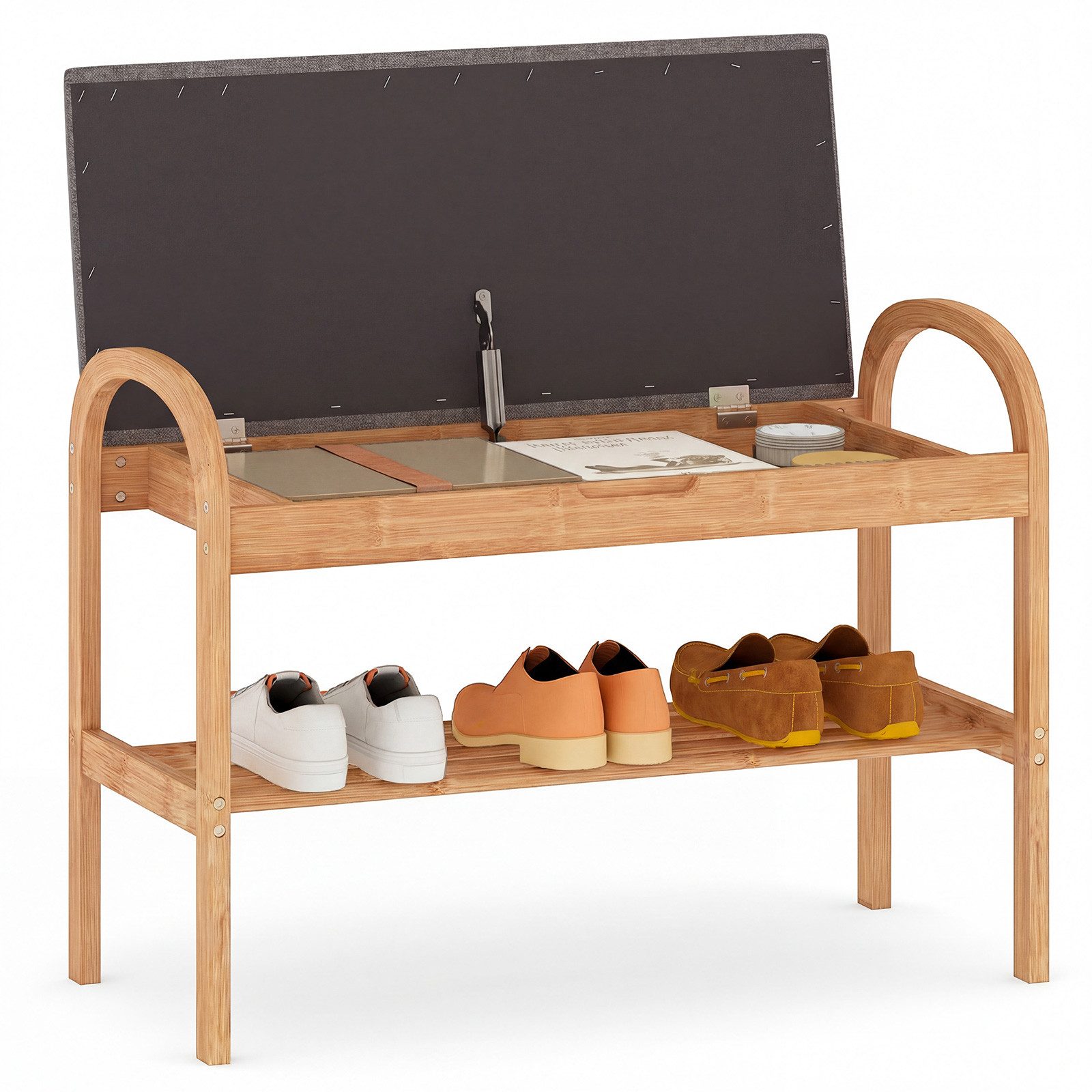 COSTWAY Schuhbank, Schuhregal schmal, Sitzbank Bambus für Flur