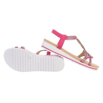 Ital-Design Damen Freizeit Riemchensandalette Keilabsatz/Wedge Keilsandaletten in Pink