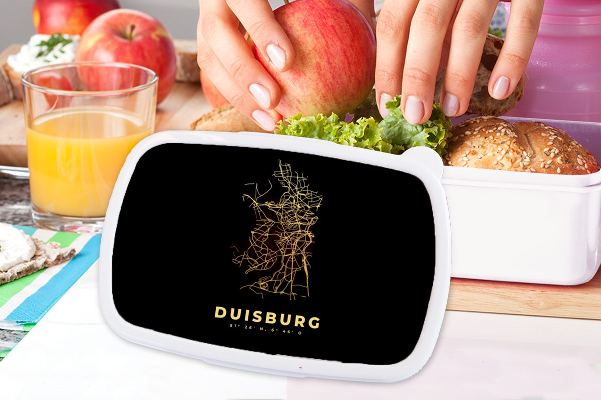 - und - Gold Mädchen Duisburg Erwachsene, - für Brotbox und (2-tlg), Kinder Jungs Karte MuchoWow Stadtplan, für Lunchbox Kunststoff, Brotdose, weiß