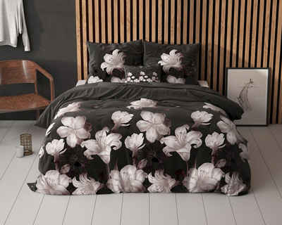 Bettwäsche Imma Elegance Bettbezug mit dunkler Blume, Sitheim-Europe, Baumwolle, 3 teilig, Antiallergisch, knitterarm und bügelfrei