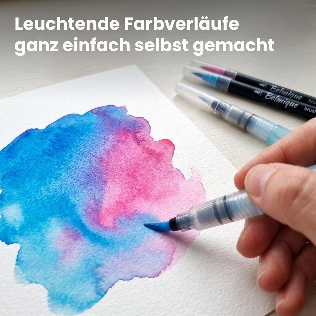 Belmique Aquarellstifte Brush Pens XXL-SET, (Set, 48-tlg., 38 SET), + 10 wasserfeste Fineliner – Bild 4 von 5