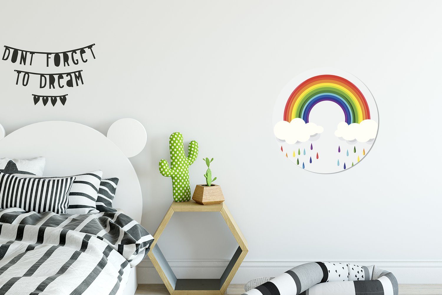 MuchoWow Wandsticker und Regenbogens Wohnzimmer für Tapetenkreis Kinderzimmer, mit Wolken Regenbogentropfen Rund, Tapetenaufkleber, Illustration Eine St), (1 eines